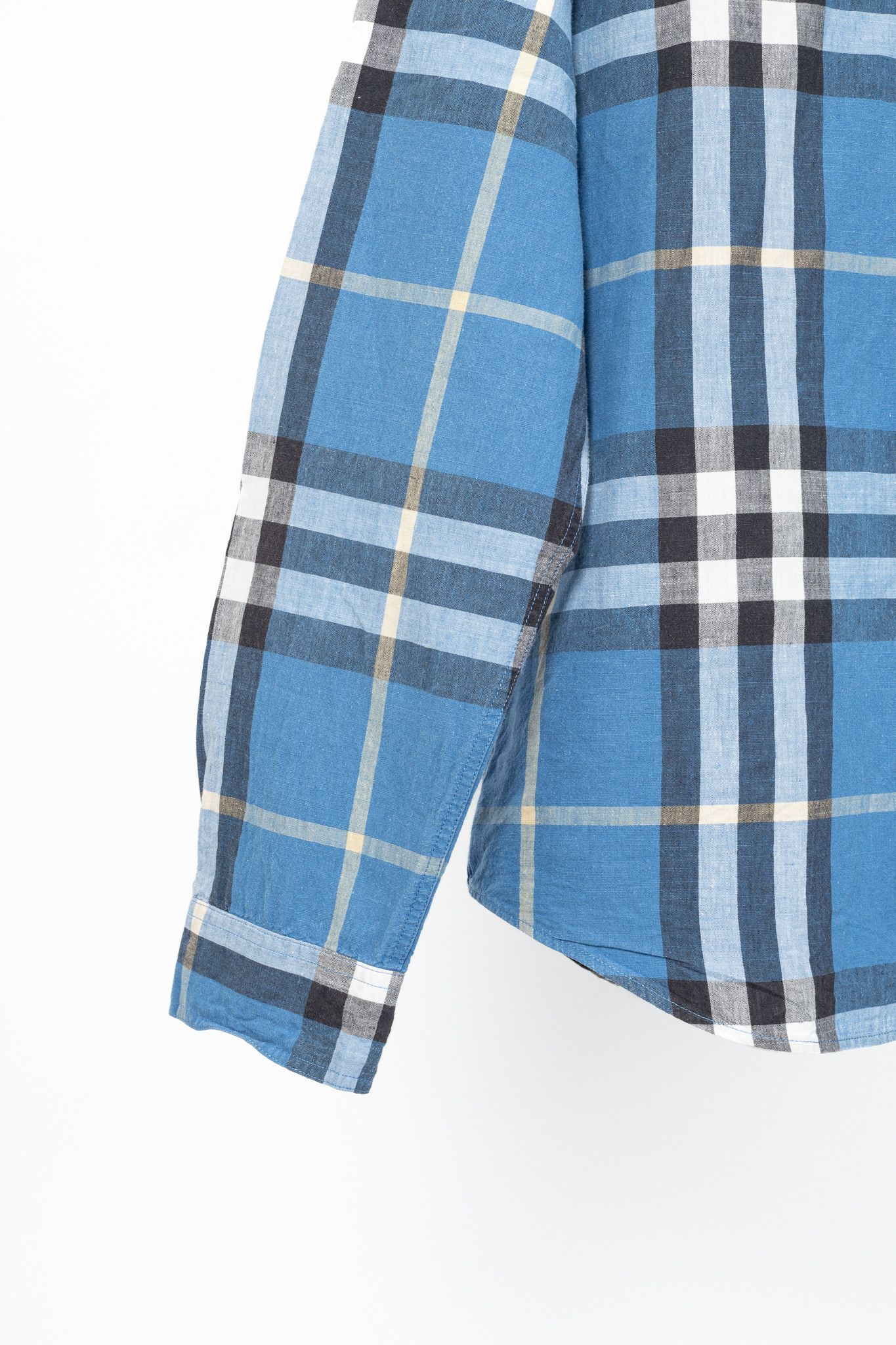 Burberry Burberry Brit Blue Check Cotton Linen Buttoned Shirt Size US XL / EU 56 / 4 - 6 Thumbnail