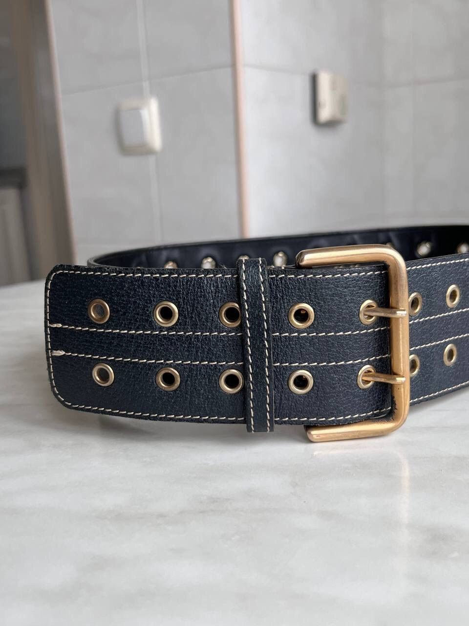 Max Mara × Vintage Max Mara Vintage Black Leather Big Belt Italian Punk Rock Size ONE SIZE - 6 Thumbnail