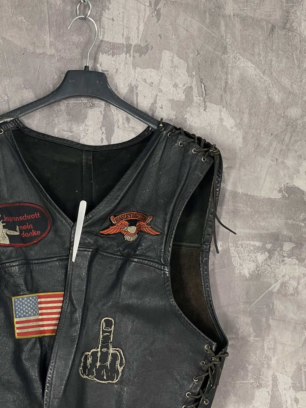 Harley Davidson × Vintage Vintage Leather Bikers Vest Harley Davidson 80s Crazy Fade Size US S / EU 44-46 / 1 - 5 Thumbnail