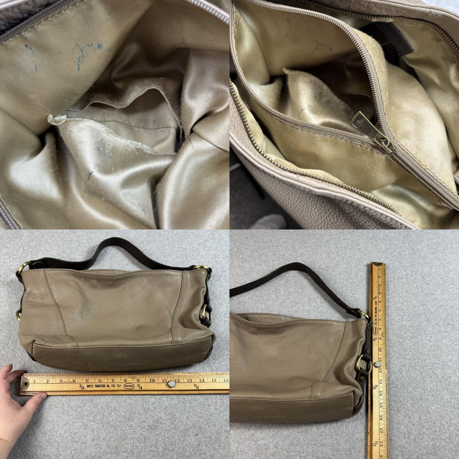 Vintage Sundance Leather Purse Women Large Taupe Slouchy Hobo Bag Zip Pockets Italy READ Size ONE SIZE - 9 Thumbnail