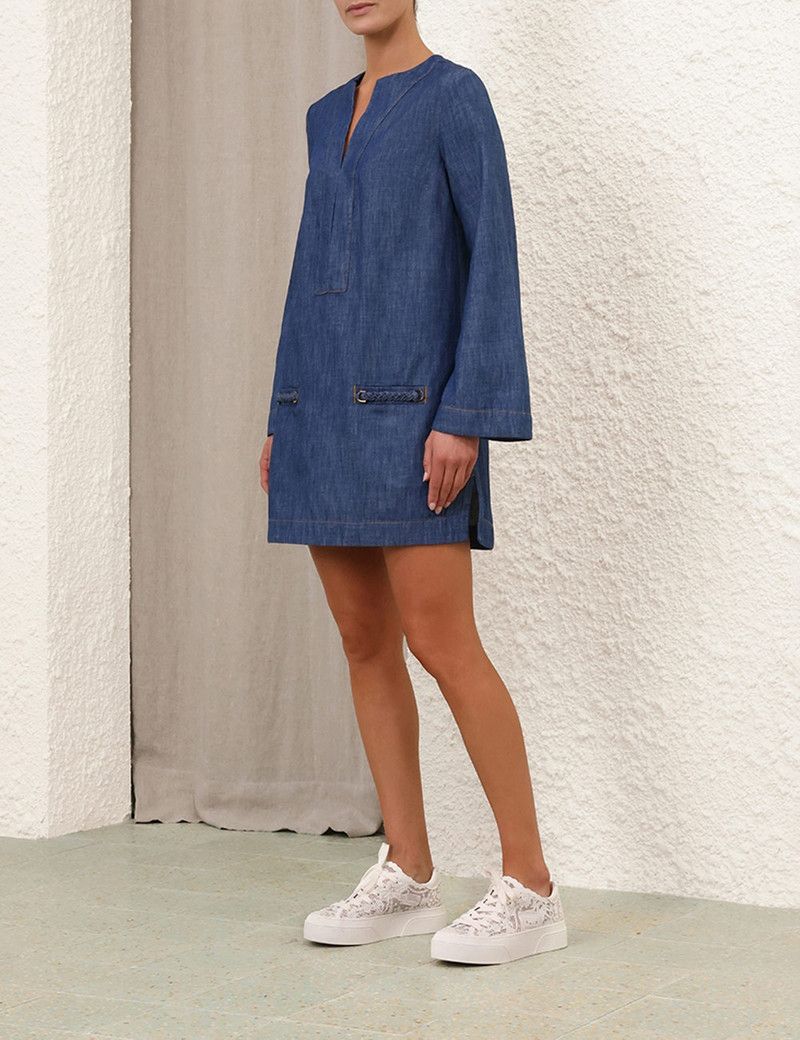 Zimmermann oc11z0226 Wylie Denim Tunic Dress In Blue Size XS / US 0-2 / IT 36-38 - 8 Thumbnail
