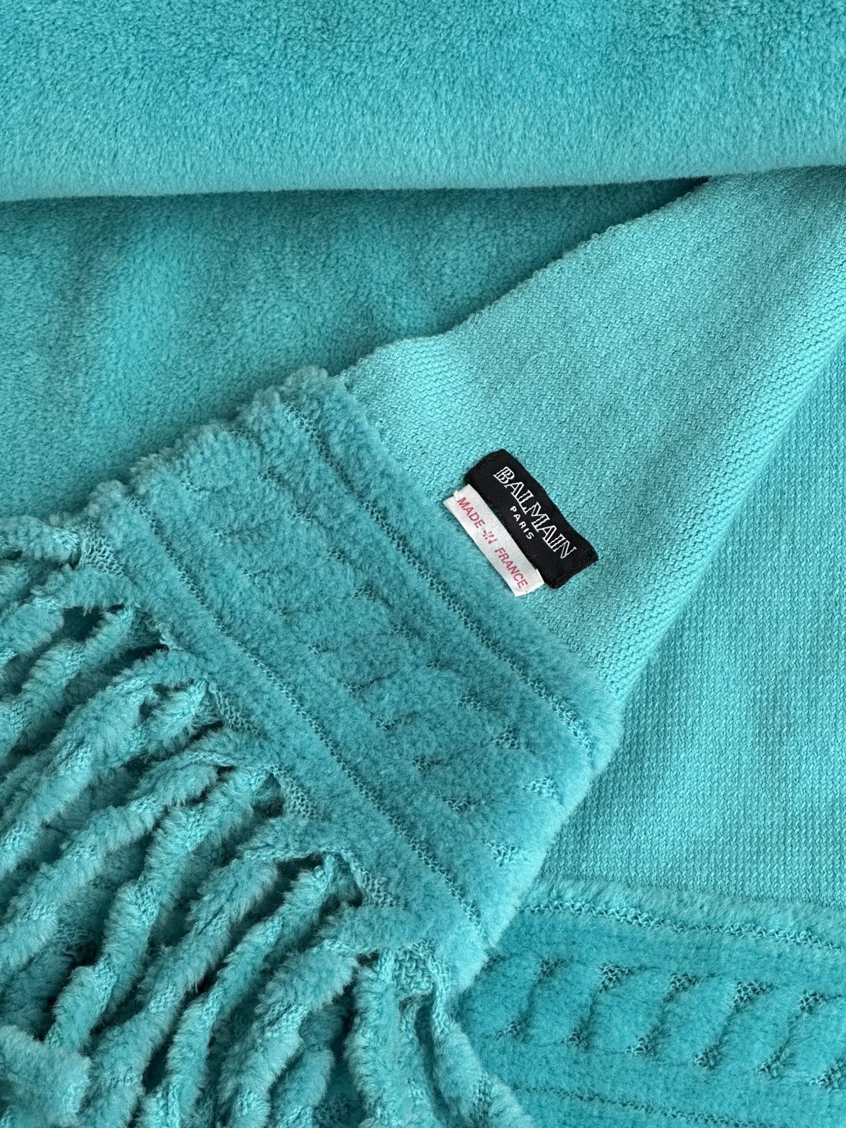 Balmain BALMAIN FW2001 Oversized Fringe Turquoise Scarf decarnin pin Size ONE SIZE - 5 Thumbnail