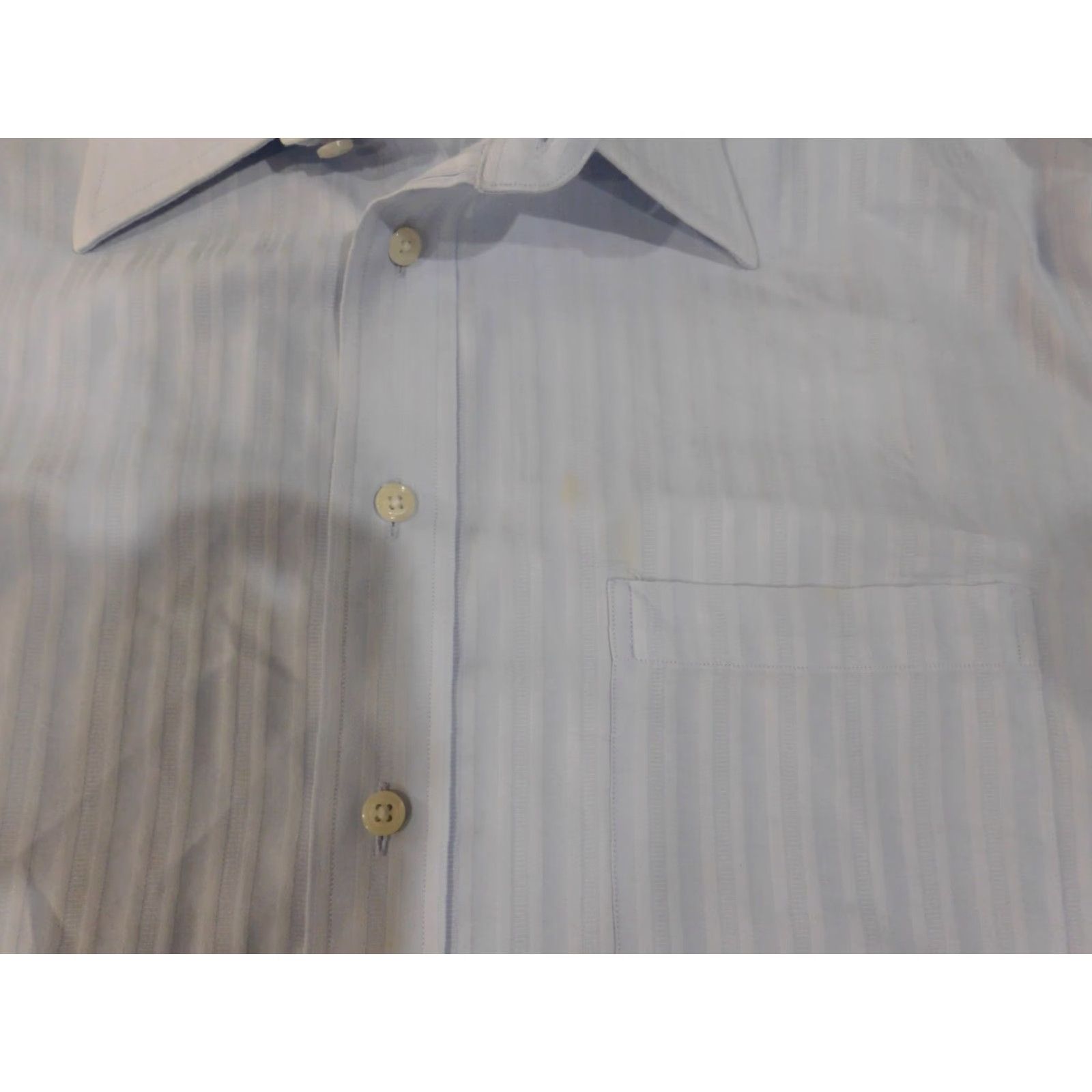 Vintage Paul Fredrick Dress Shirt Mens 17.5 Blue Pinpoint Button Up Collar Down Barrel Cuff Non-Iron Breathable Easy Care Fabric Knit Size 48R - 7 Thumbnail