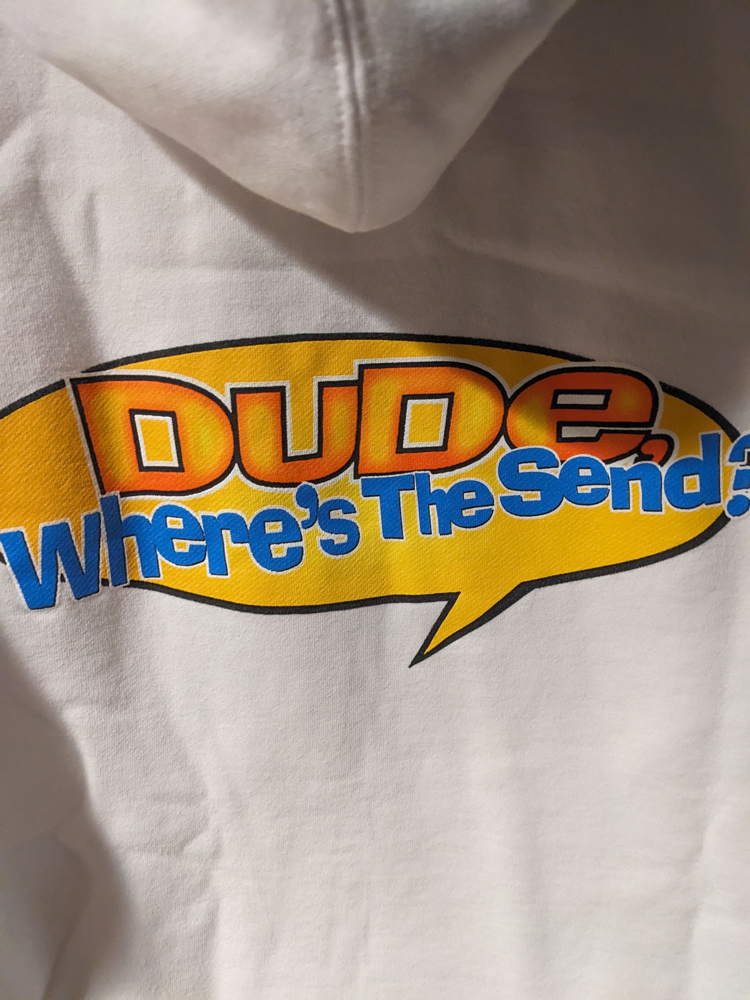 Full Send × Zumiez Dude Where is the Send Movie Spoof White Large Hoodie Size US L / EU 52-54 / 3 - 2 Thumbnail