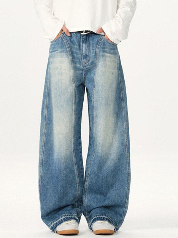 Vintage American street distressed washed patchwork curved jeans Size US 32 / EU 48 - 2 Thumbnail