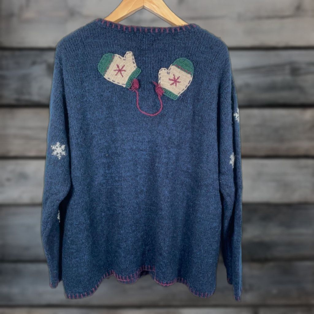 Croft & Barrow VINTAGE Croft & Barrow Cardigan Sweater 3X Women’s Handknit Mitten Applique Blue Crew Neck Long Sleeve Fall Winter 90s Teacher Womens Size XXL / US 16-18 / IT 52-54 - 1 Thumbnail