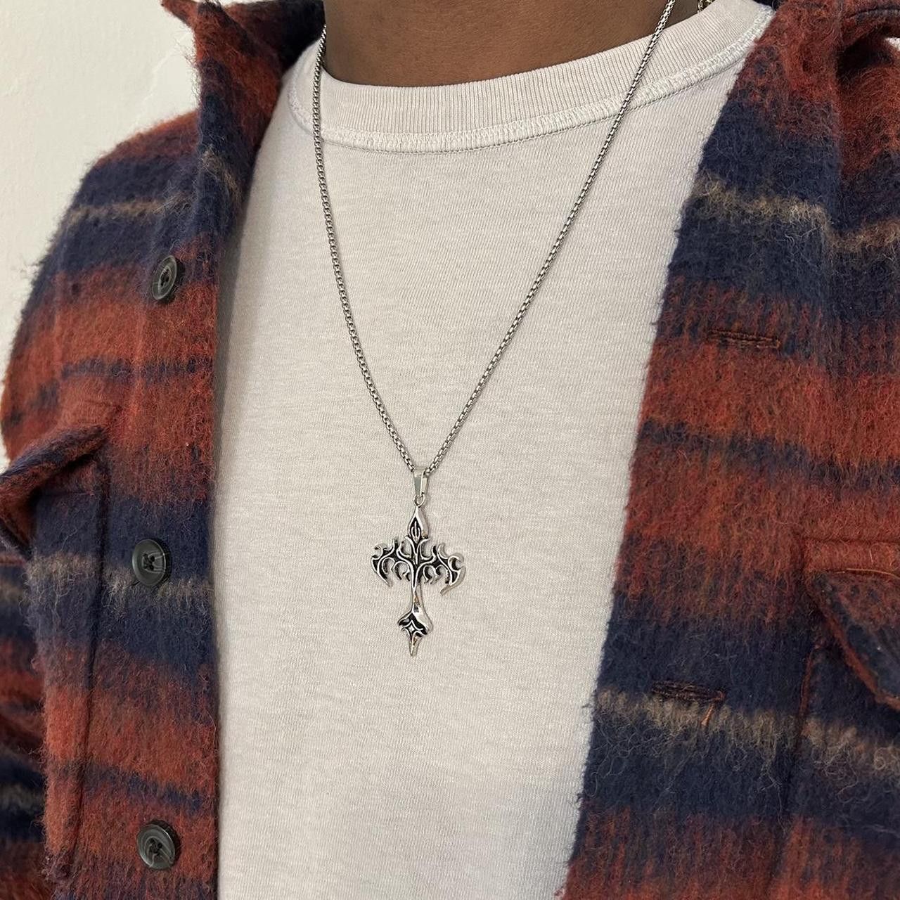 Japanese Brand × Vintage Y2K 2000s Silver Goth Punk Cross Enamel Pendant Chain Size ONE SIZE - 8 Thumbnail