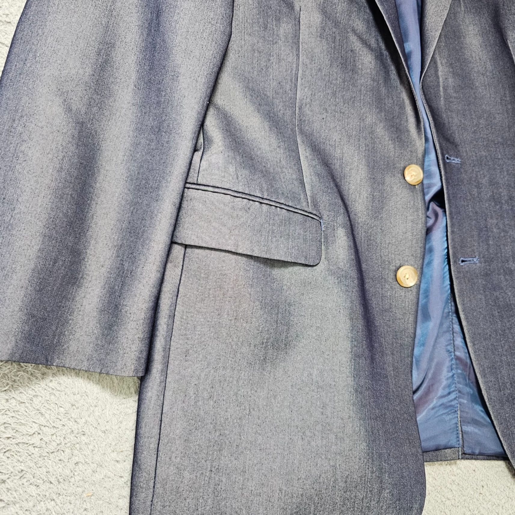 Ralph Lauren VINTAGE Lauren Ralph Lauren Sport Coat Blazer Jacket Mens 40R Indigo Sharkskin Sheen Blue Notch 2 Piece Three-Button 40 Regular Boys? Size 40R - 3 Thumbnail