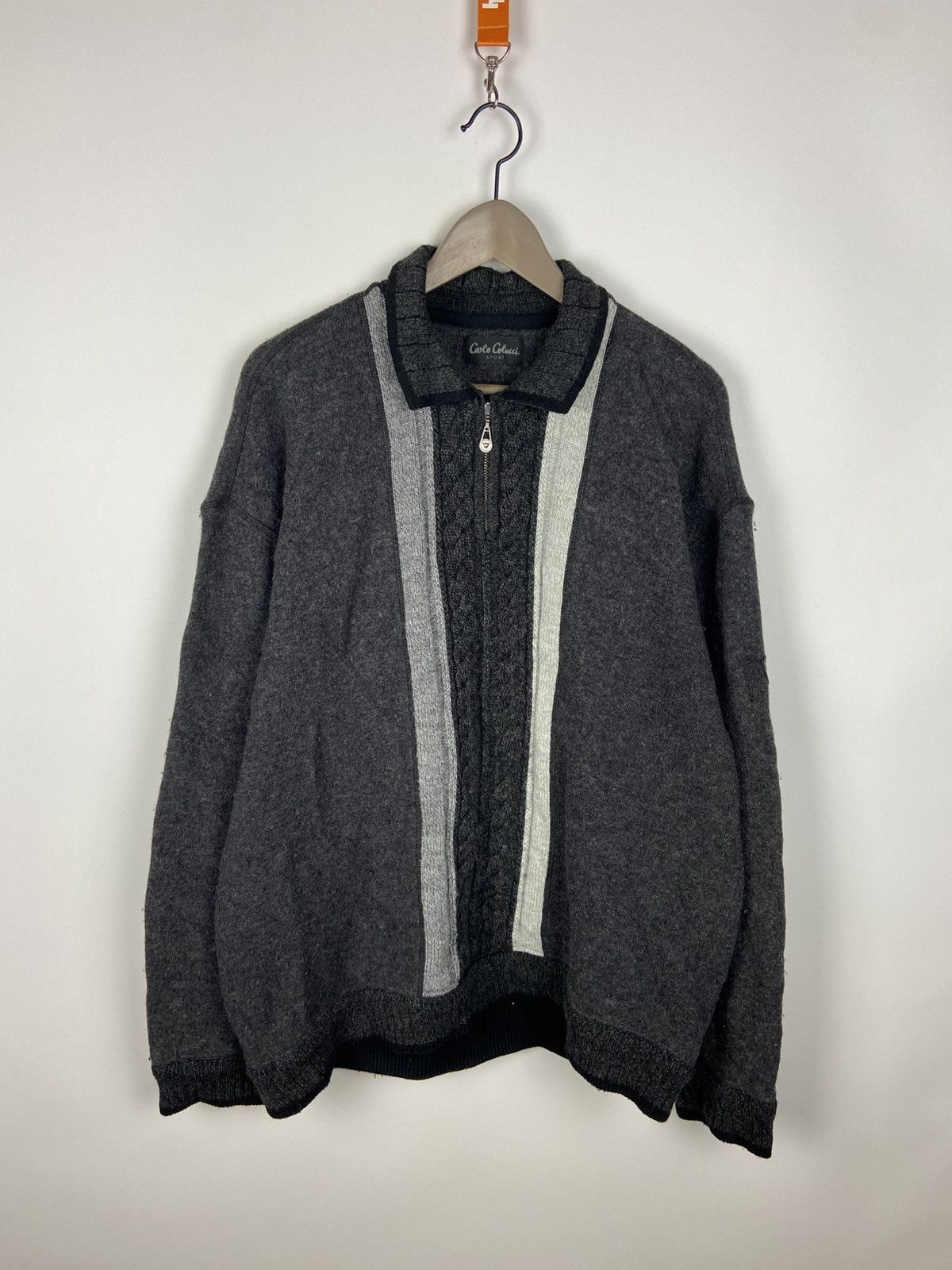 Vintage Carlo Colucci Sport 1/2 Zip Gray Polo Wool Sweater
