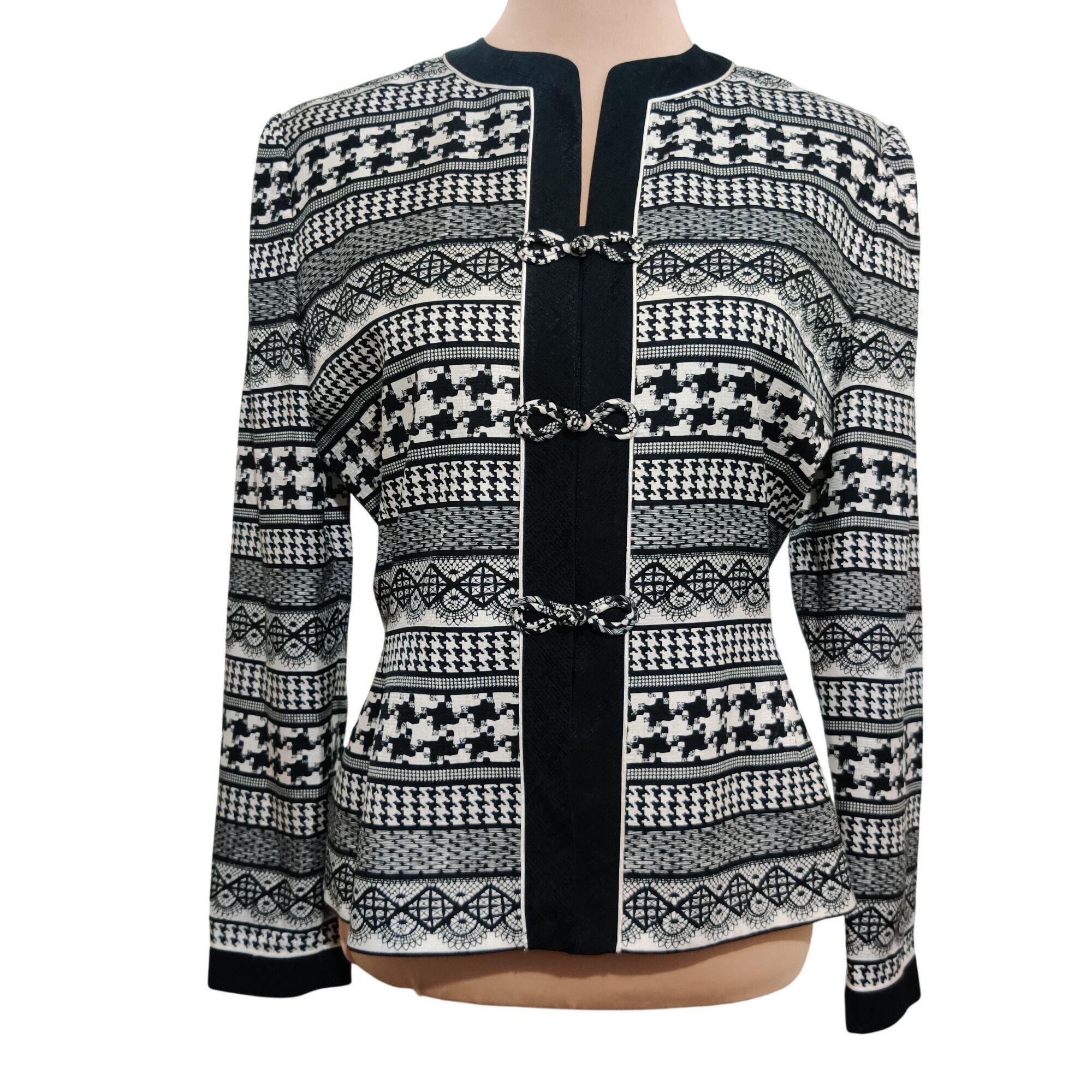 Adrianna Papell Adrianna Papell Womens Jacket Silk Geometric Chinese Knot Bl Size M / US 6-8 / IT 42-44 - 1 Thumbnail