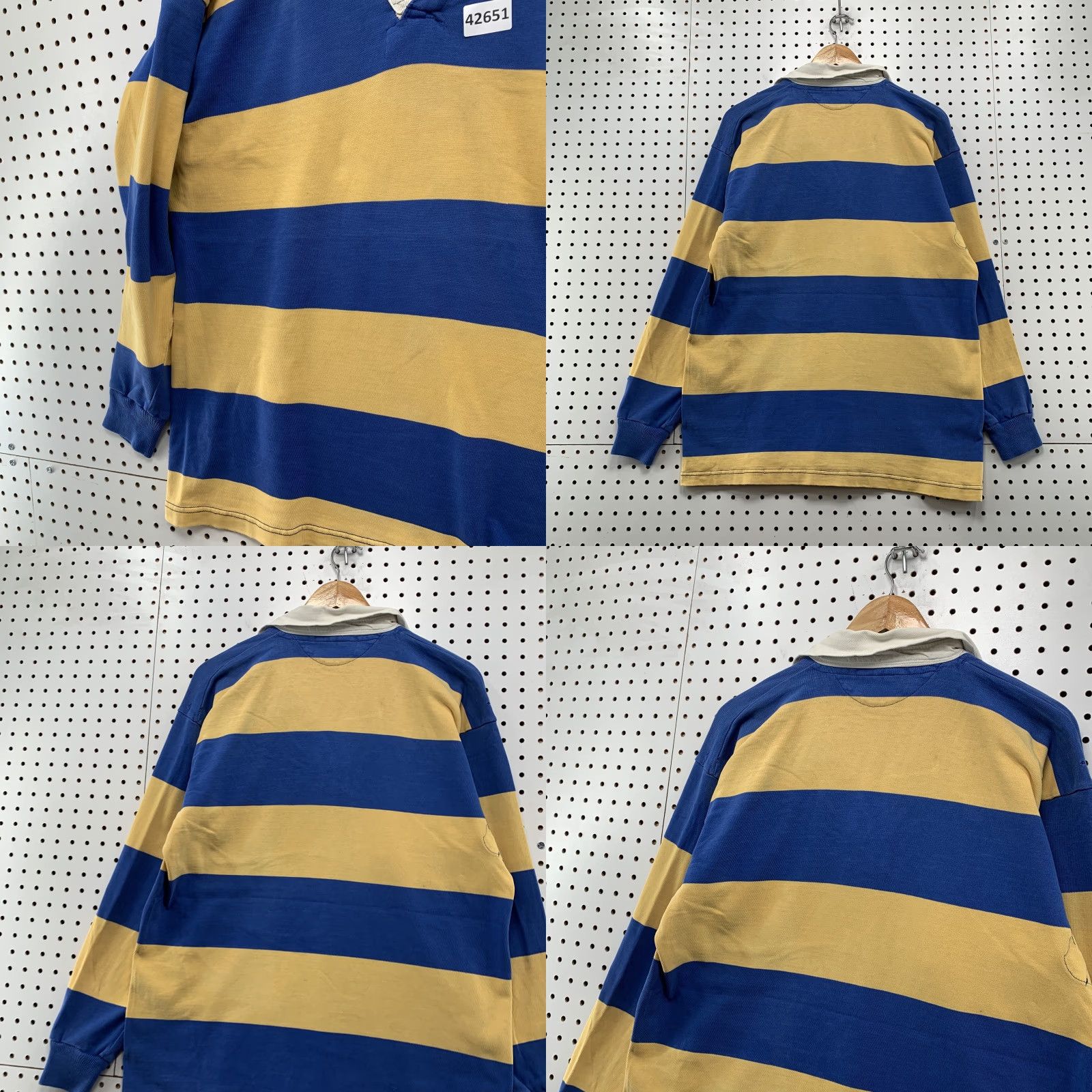 Vintage VINTAGE Rugby Polo Shirt Mens Striped Cotton Blue Yellow Size US XXL / EU 58 / 5 - 8 Thumbnail