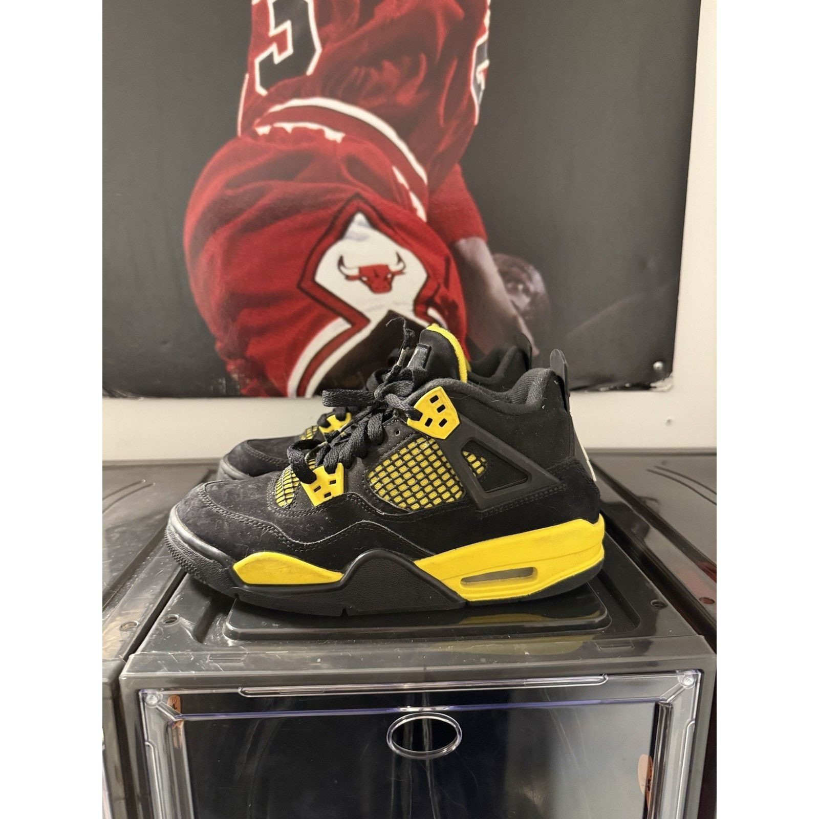 Air Jordan 4 Retro Thunder Black Yellow Size 5y, Men's