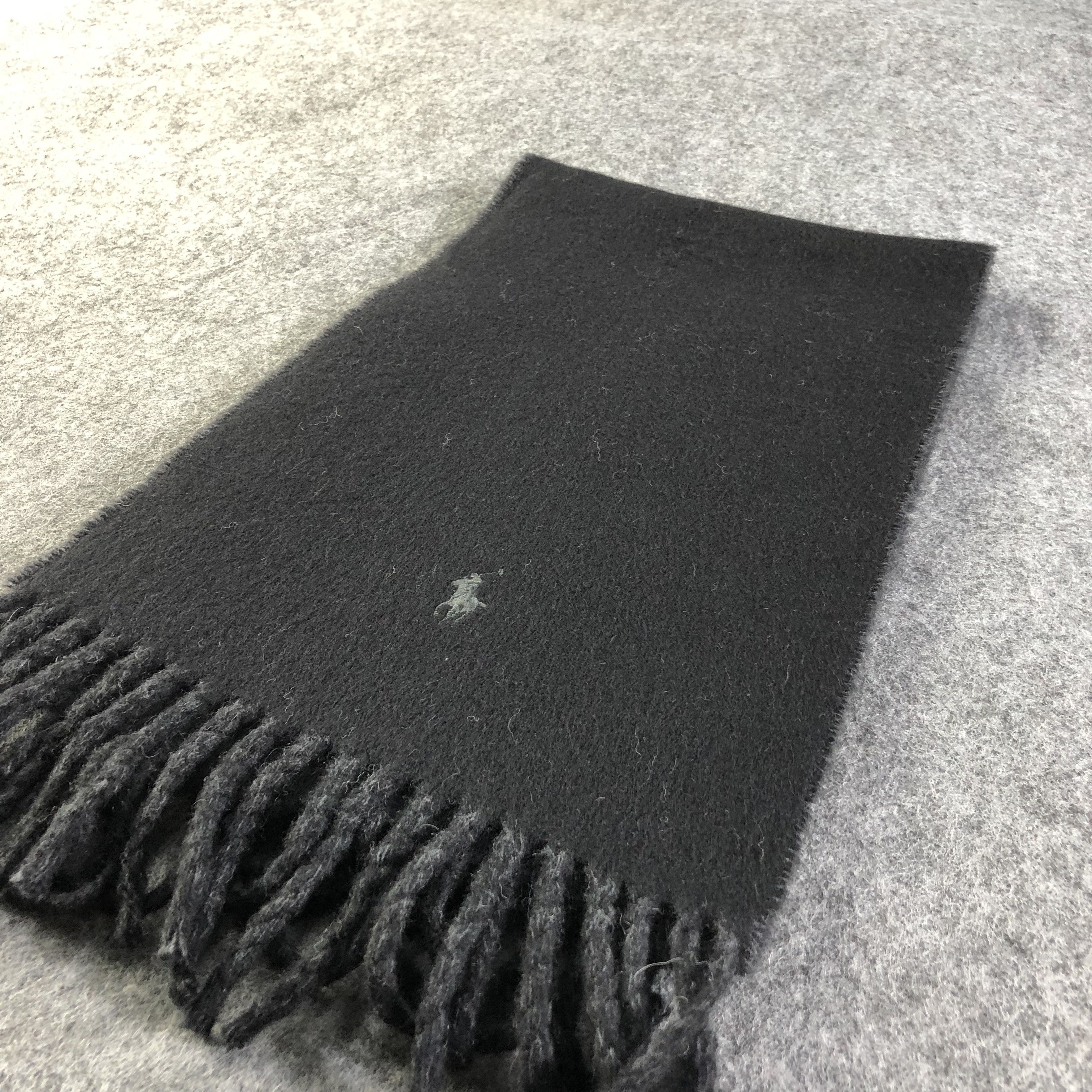 Polo Ralph Lauren Polo Ralph Lauren Plain Black Wool Scarf Muffler V1603 Size ONE SIZE - 3 Thumbnail