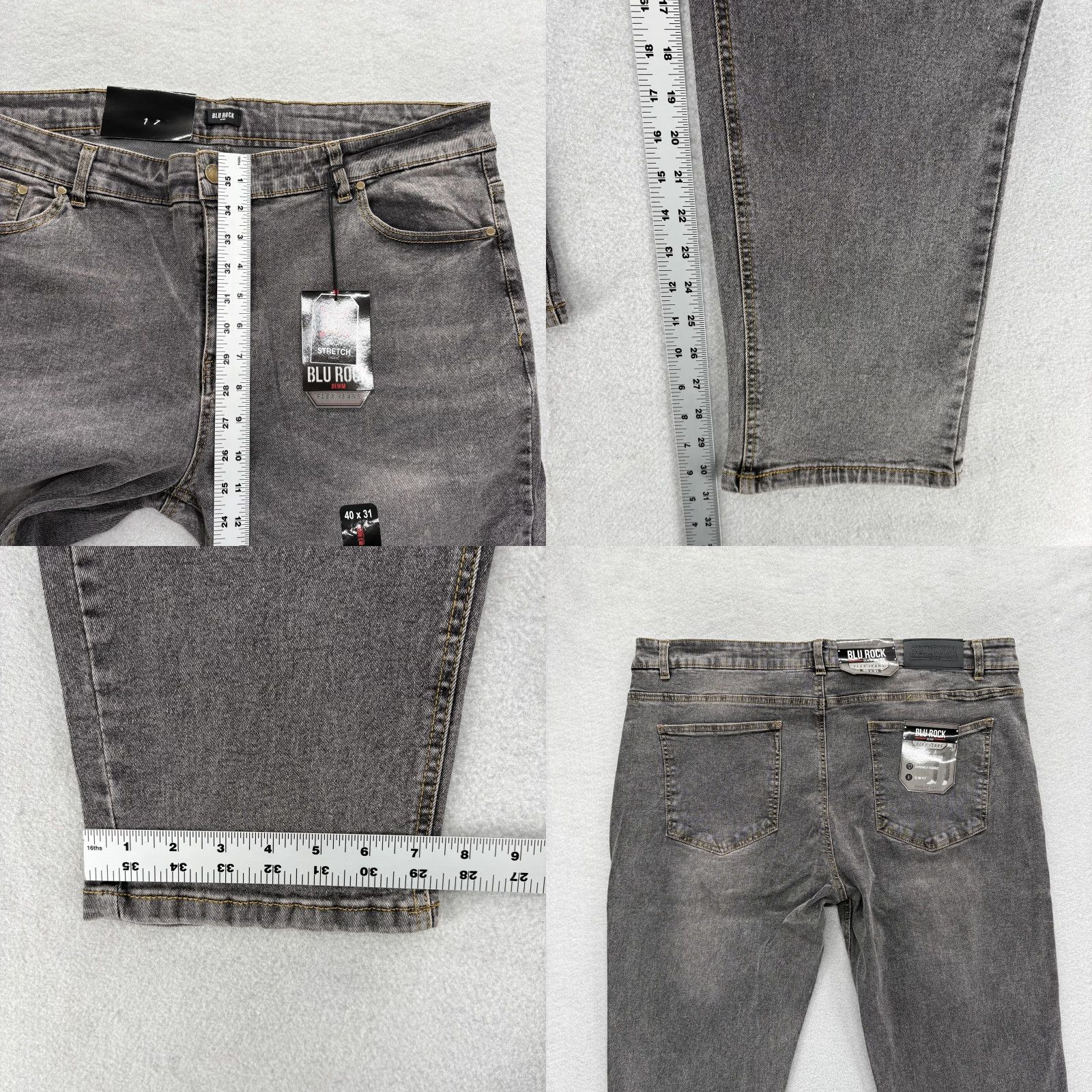 Denime Blu Rock Jeans Mens 40x31 Gray Medium Wash Slim Tapered Stretch Denim NWT Size US 40 / EU 56 - 8 Thumbnail