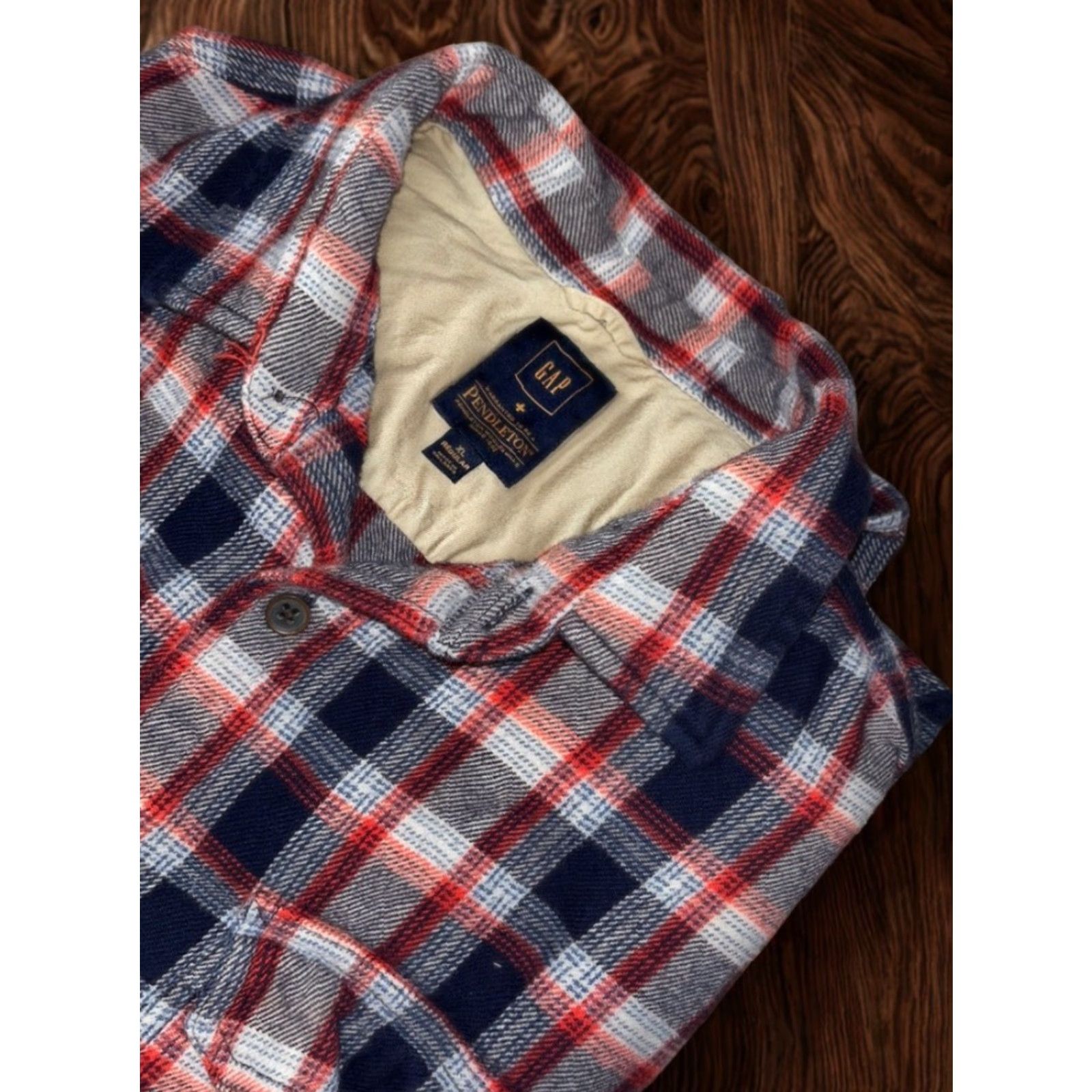 Gap VINTAGE Gap x Pendleton Flannel Shirt Men XL Red Navy Plaid Cotton Double Pocket Size US XL / EU 56 / 4 - 2 Thumbnail