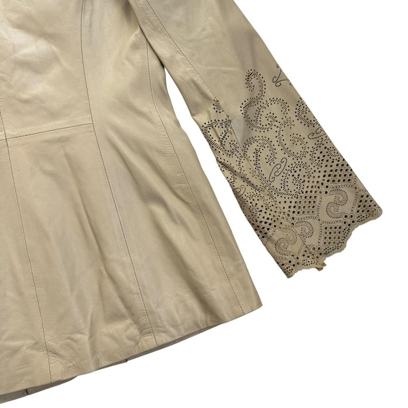 Other Wallace Sacks Beige Boho Leather Jacket Cut-Out Sleeves Size M / US 6-8 / IT 42-44 - 6 Thumbnail