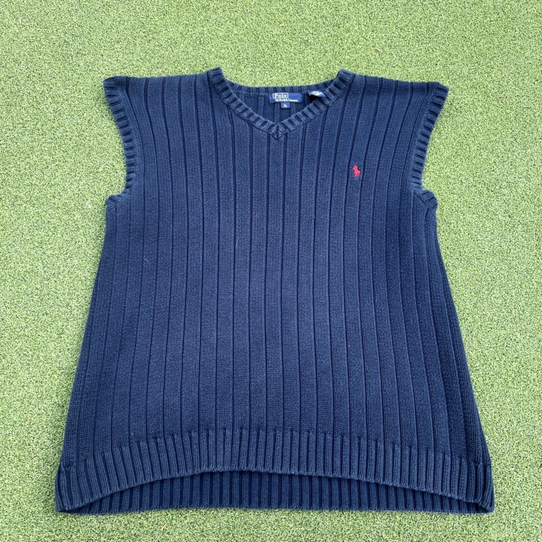 Polo Ralph Lauren Polo Ralph Lauren Vest Mens Xl V-Neck Knit Pullover Sweater Ribbed Navy Blue Size US XL / EU 56 / 4 - 1 Thumbnail