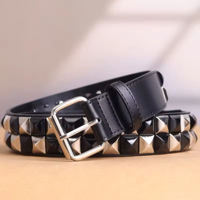 Leather × Vintage Black Fashion Rivet Belt Size ONE SIZE - 2 Thumbnail