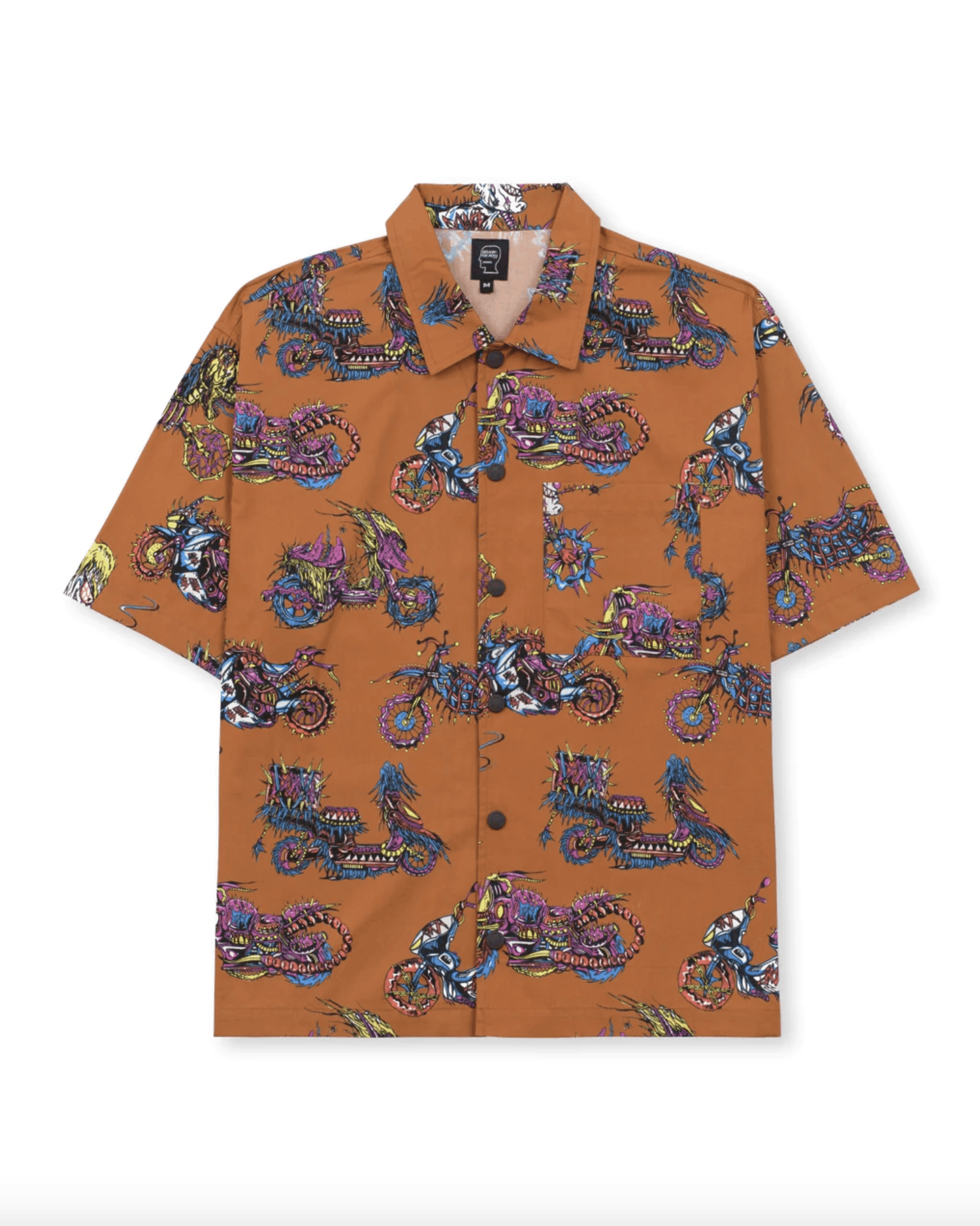 image of New $160+ Brain Dead Moto Poplin Short Sleeve Snap Shirt in Terracotta, Men's (Size XS)