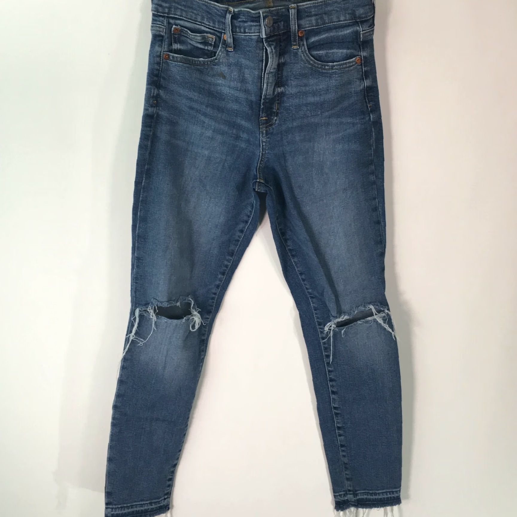 Gap Gap Jeans Skinny Denim Blue 28R Womens Regular Rise Mid Distressed 5-Pocket Boot? Size 28" / US 6 / IT 42 - 2 Thumbnail