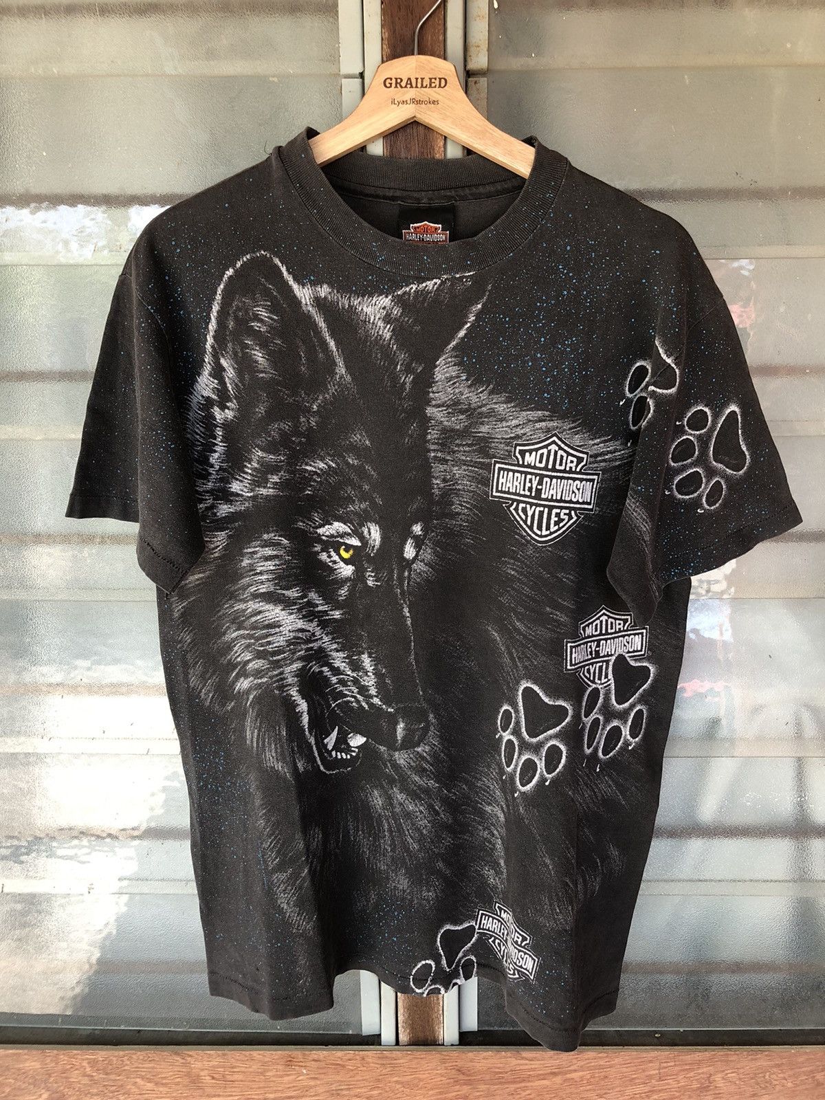 Harley Davidson 90’’s Vintage Harley Davidson Wolf AOP Veryrare Shirt Tee Size US M / EU 48-50 / 2 - 2 Thumbnail