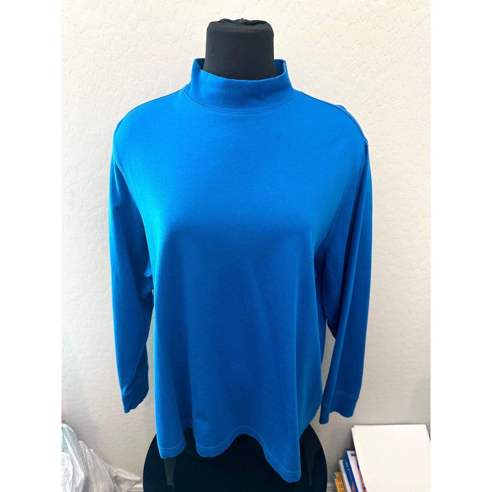 Lands' End LANDS END Electric Blue Relax Fit Mock Neck Long Sleeve Top Size XXL / US 16-18 / IT 52-54 - 2 Thumbnail