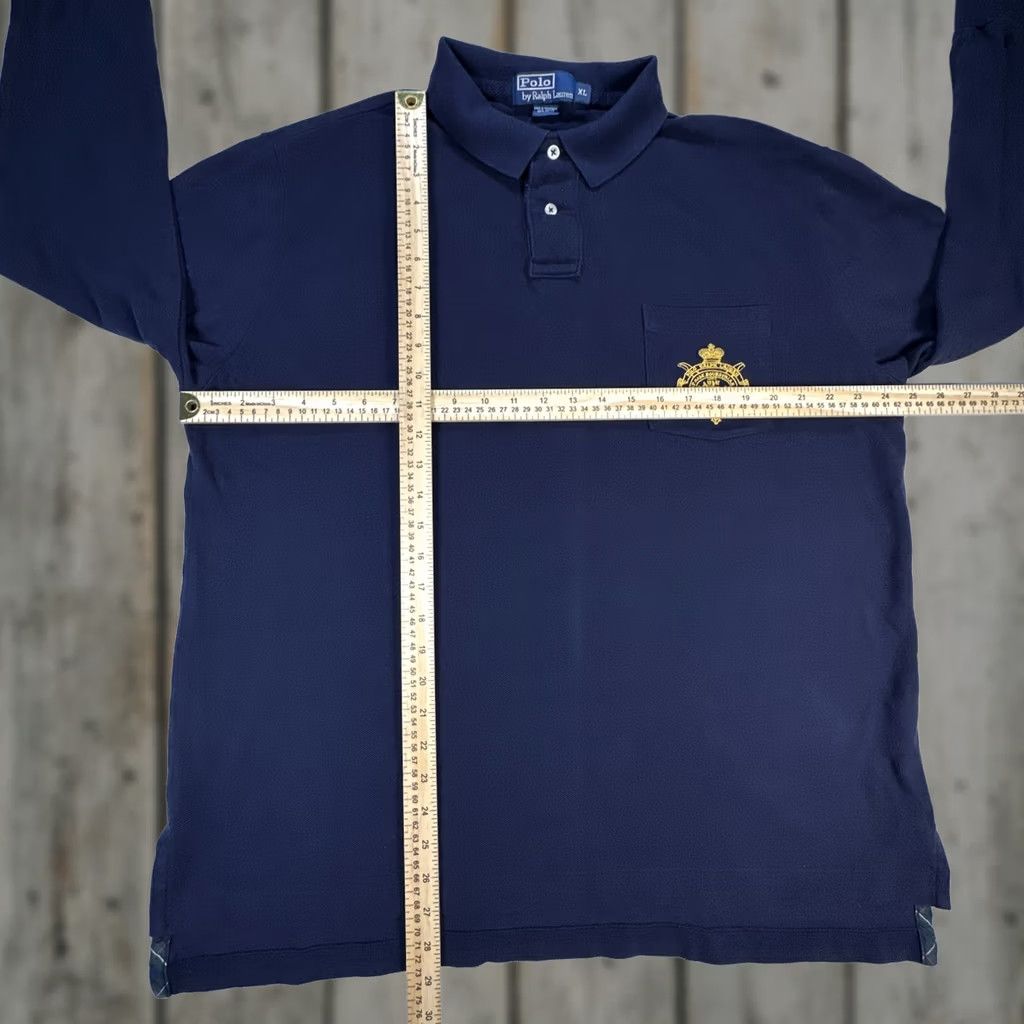 Polo Ralph Lauren VINTAGE Polo Ralph Lauren Shirt (Polo Ralph Lauren) Button-Up Long Sleeve Blue with Equestrian Logo Crest Pocket Mens XL (1/4 Button Polo) Size US XL / EU 56 / 4 - 1 Thumbnail