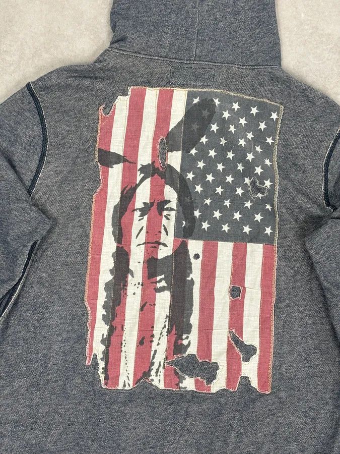 Polo Ralph Lauren 2010s Ralph Lauren Blue Distressed USA Flag Zip-up Hoodie Size US L / EU 52-54 / 3 - 7 Thumbnail