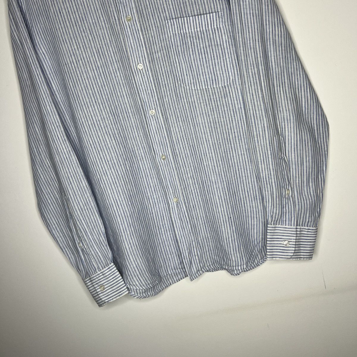 Loro Piana Loro Piana Light Blue White Old money Linen Shirt Button Up Size US XL / EU 56 / 4 - 6 Thumbnail