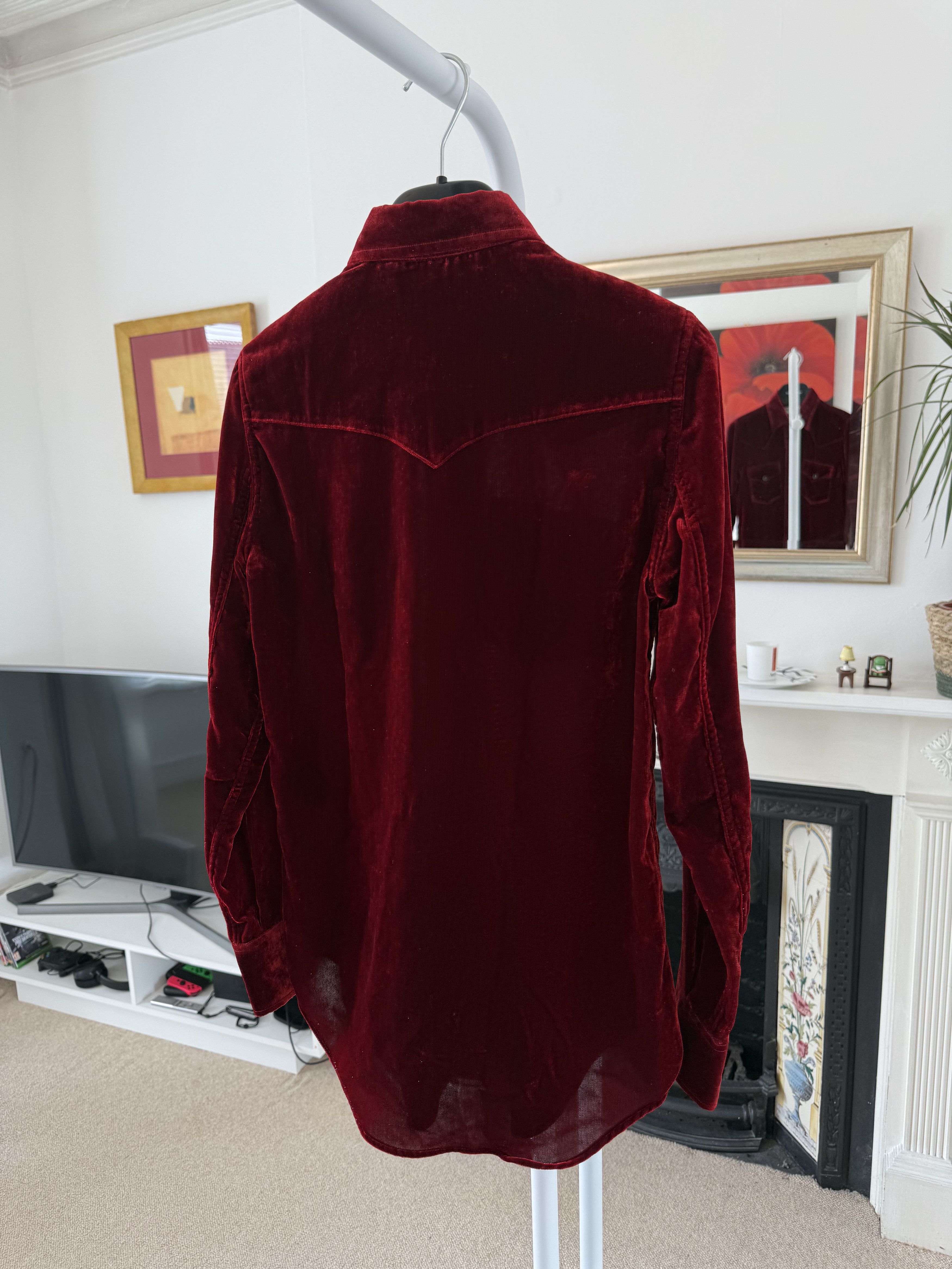 Hedi Slimane × Saint Laurent Paris FW16 Saint Laurent Glitter Red Velour Shirt Size XS / US 0-2 / IT 36-38 - 4 Thumbnail