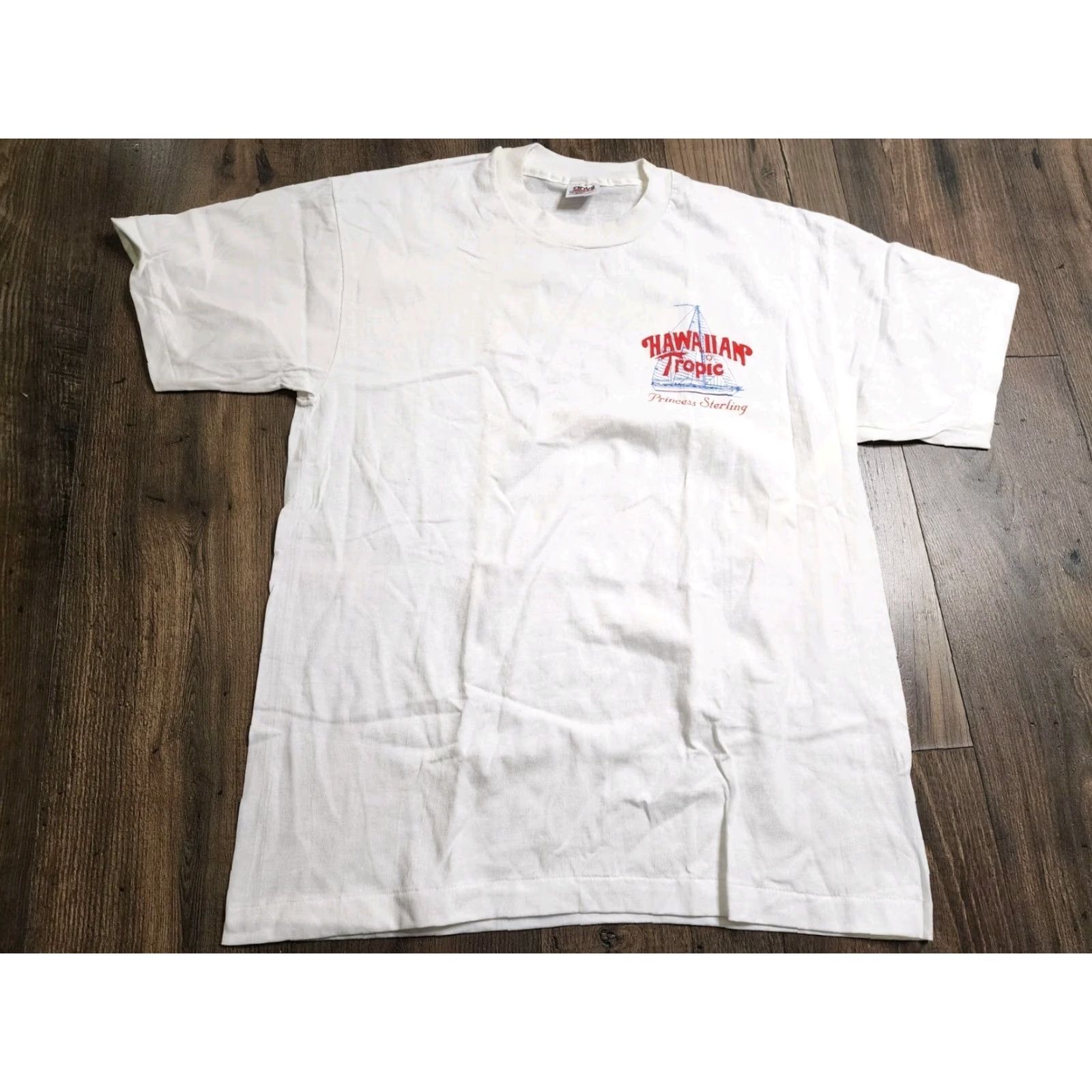 Anvil VINTAGE Anvil Hawaiian Tropic Princess Sailboat Graphic Tee - Shirt, Unisex, Size L, White, 1980s Decade, Mens Womens Boys Girls Size US L / EU 52-54 / 3 - 2 Thumbnail