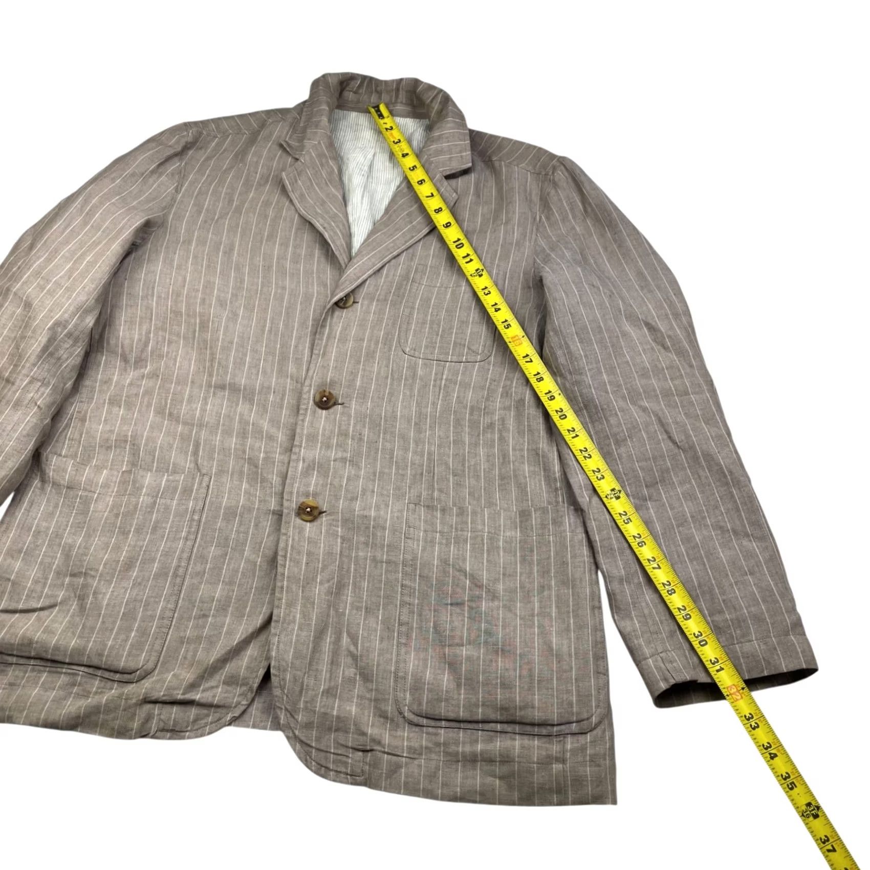 Neiman Marcus Neiman Marcus Blazer Jacket 100% Linen Brown Stripe 3-Button Notch Lapel Regular L Mens Italy Size 42R - 7 Thumbnail