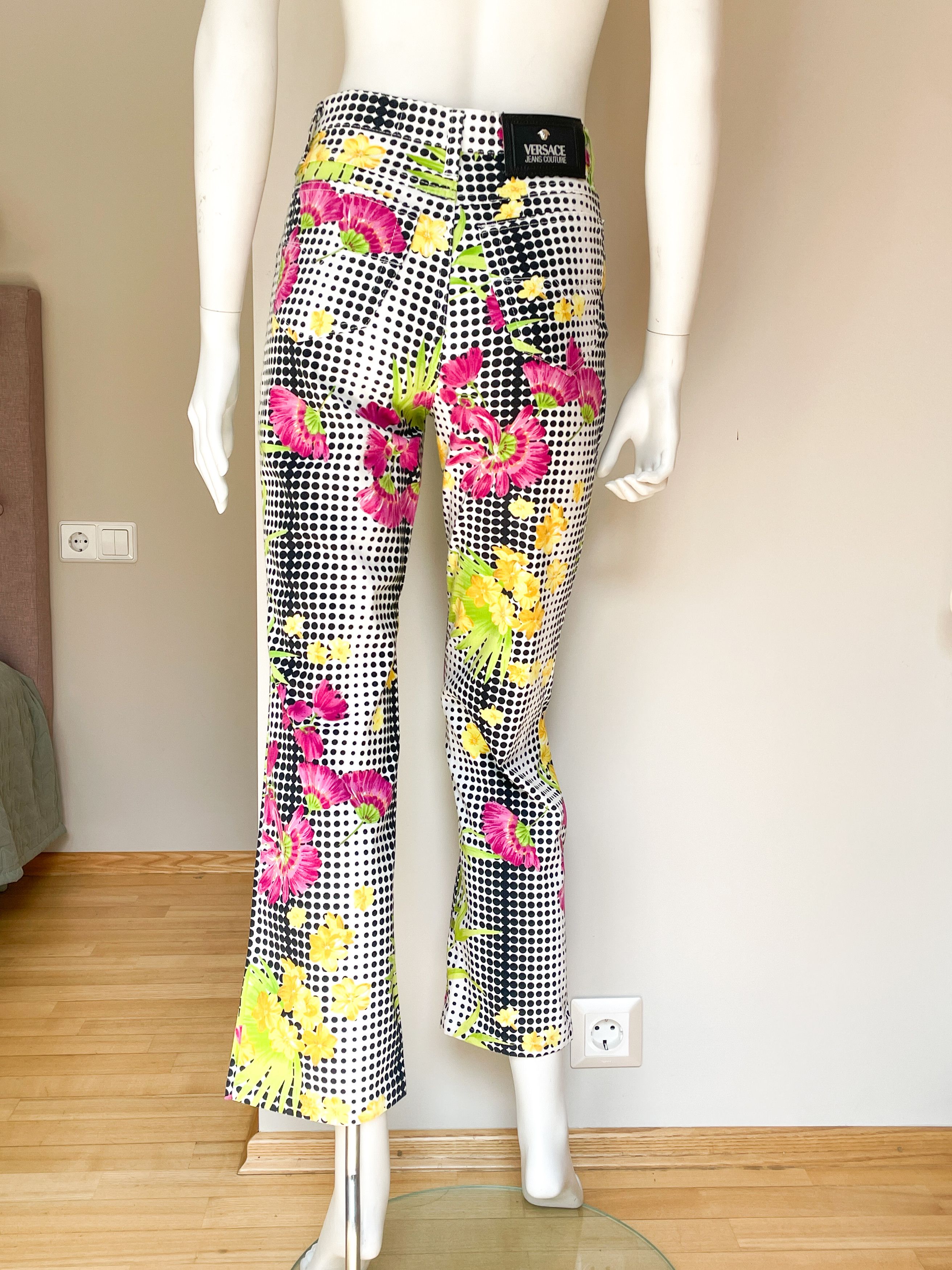 Versace dot grid floral pants Size 24" / US 00 / IT 34 - 5 Thumbnail