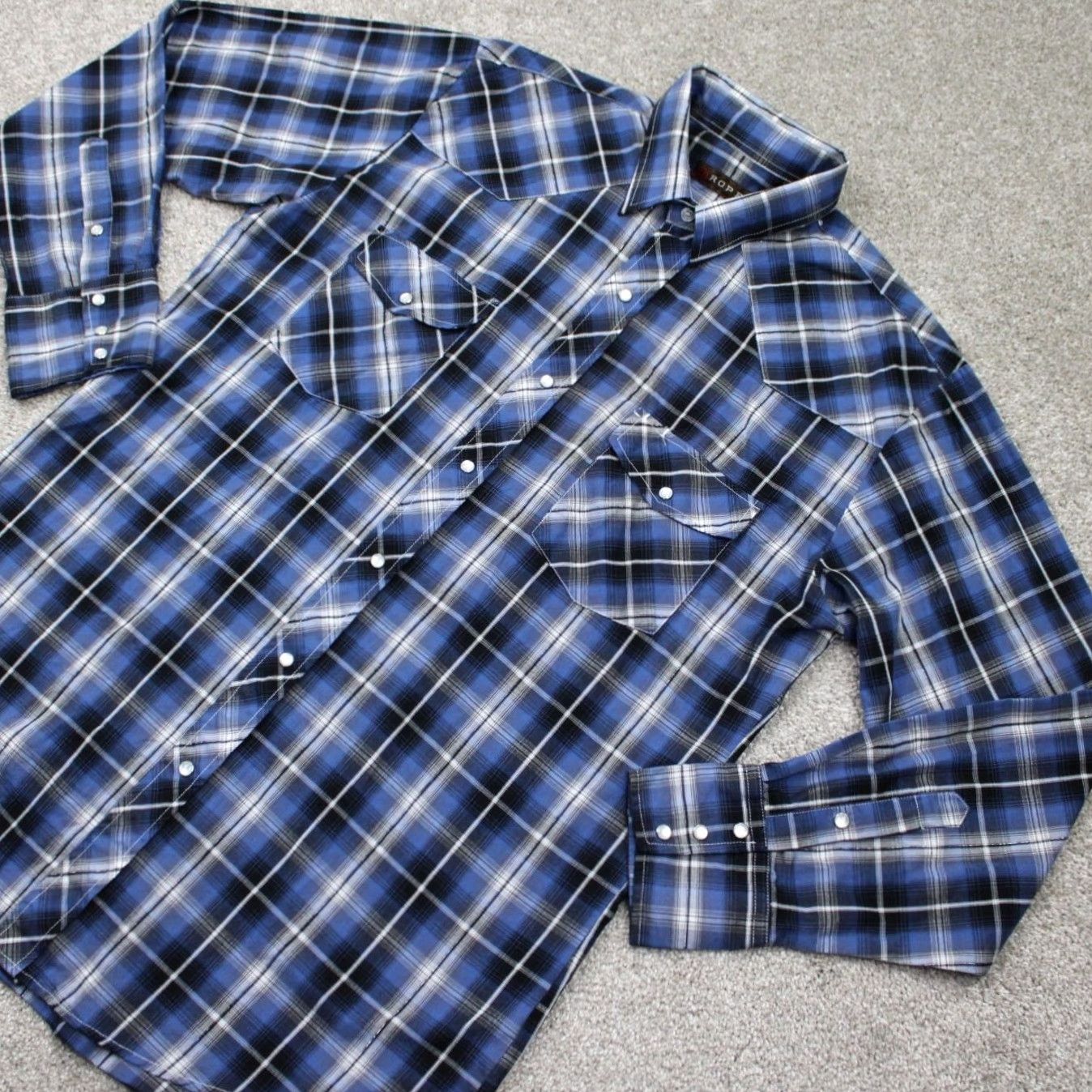 Roper Roper Pearl Snap Shirt Mens Large Plaid Long Sleeve Blue Pattern Cowboy Western Pearl Snap Button-Up Shirt Mens Large Size US L / EU 52-54 / 3 - 3 Thumbnail