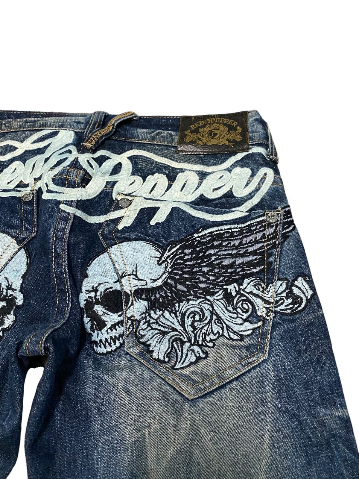 Japanese Brand Red peppers skulls x designer flare jeans Size US 32 / EU 48 - 13 Thumbnail