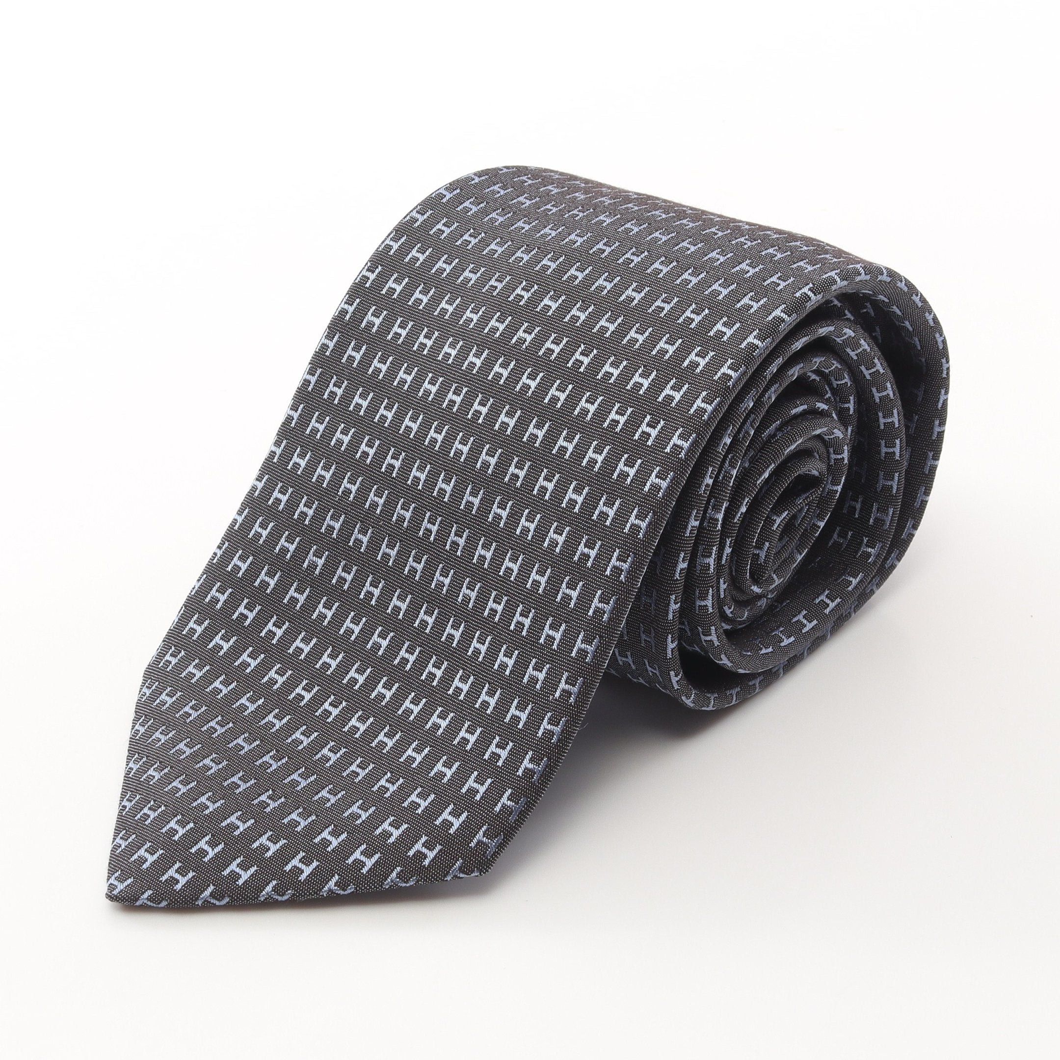 Hermes Hermes H Pattern Tie Silk Dark Gray Blue Size ONE SIZE - 1 Thumbnail