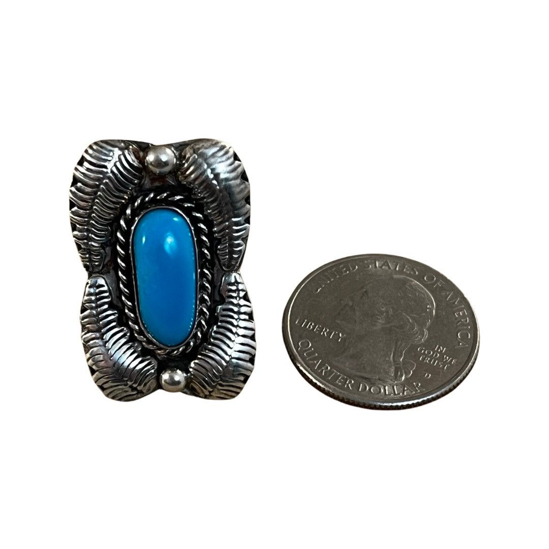 Vintage Vintage Turquoise Sterling Silver Native American Ring Sz5.5 Size ONE SIZE - 4 Thumbnail