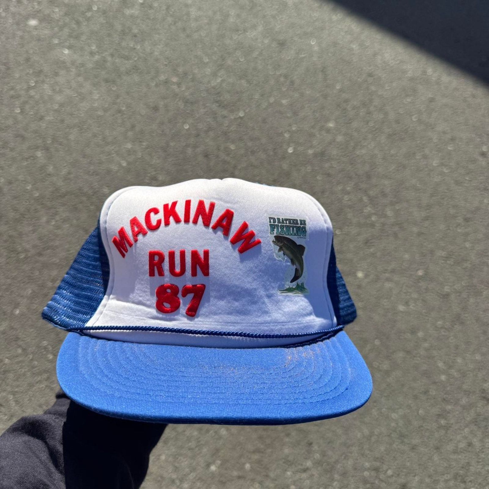 Vintage Vintage 80s Mackinaw Run ’87 Fishing Trucker Hat Size ONE SIZE - 1 Thumbnail