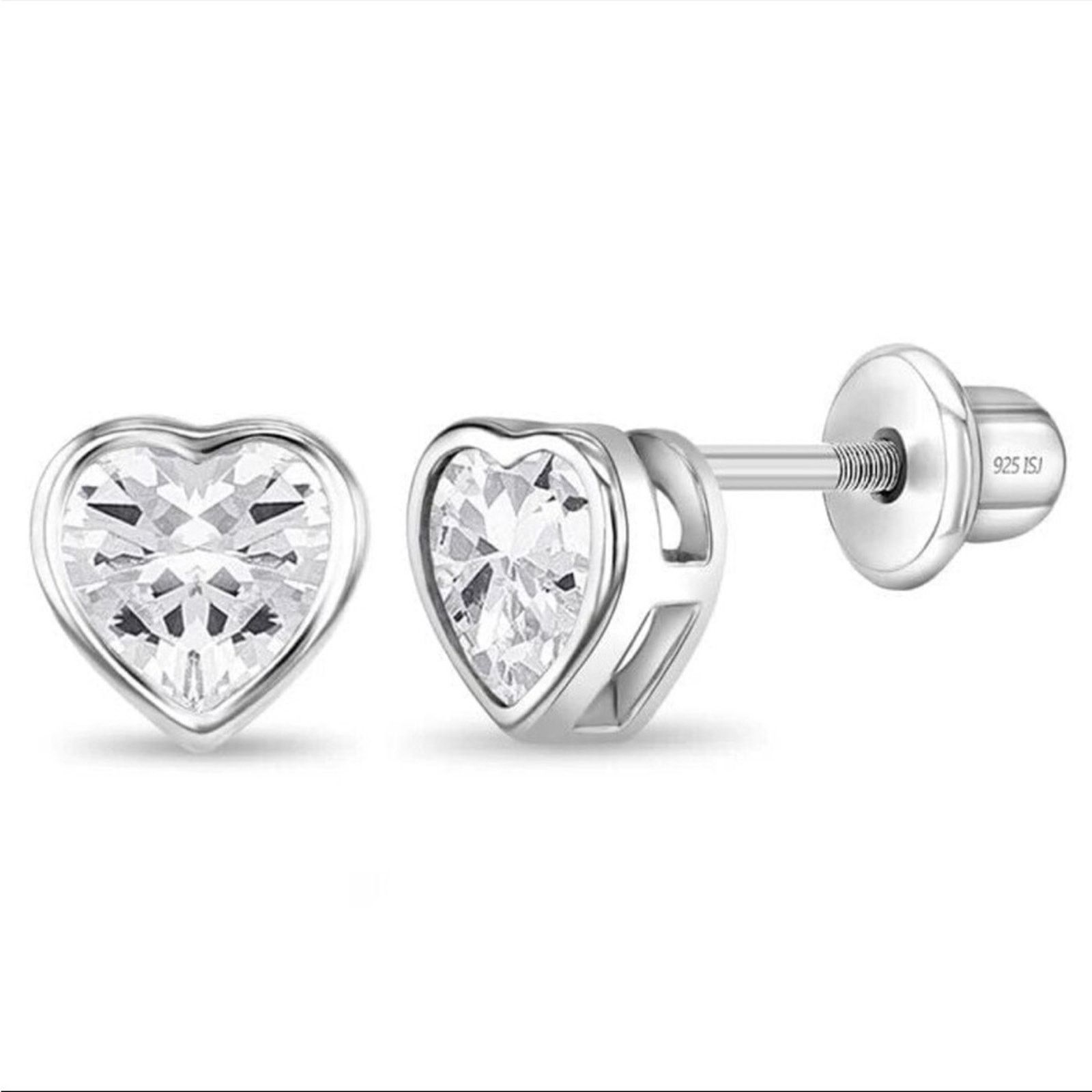 Other Bezel CZ Heart Baby / Toddler Earrings Screw Back - Silver Size ONE SIZE - 1 Thumbnail