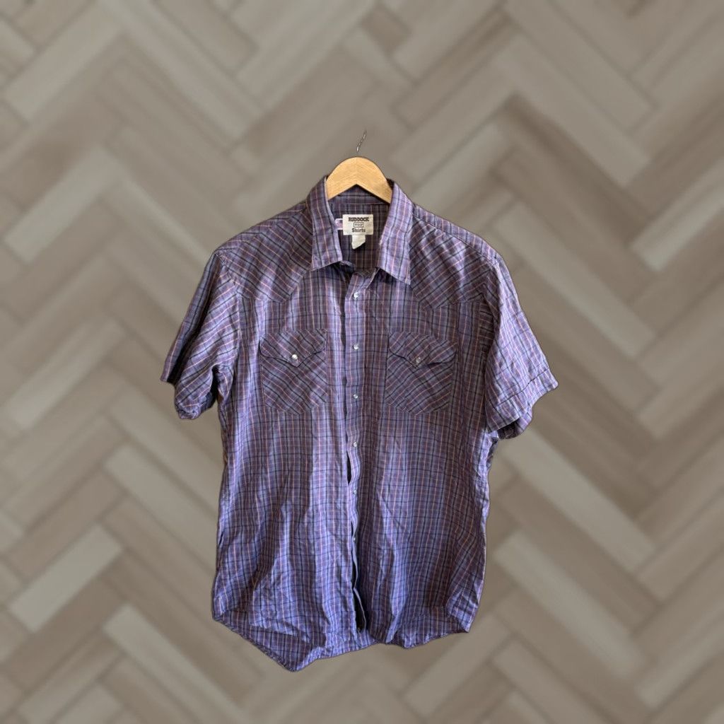 Vintage VINTAGE Ruddock Shirt Western Mens Purple Plaid Pearl Snap Shirt 17 Purple Mens Short Sleeve Button-Up Size US XL / EU 56 / 4 - 1 Thumbnail