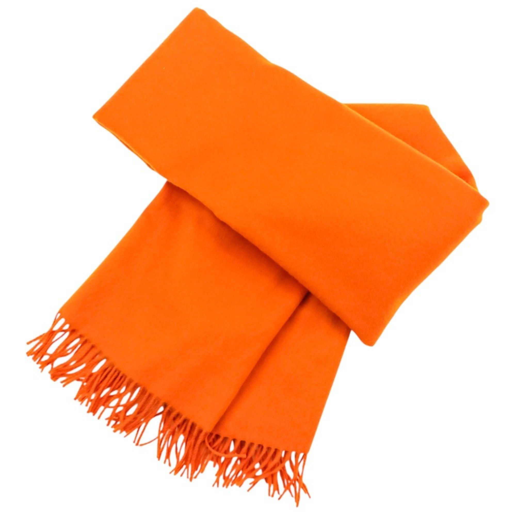 Hermes Hermes Cashmere Wool Fringe Large Stole Shawl Scarf Orange Women's Size ONE SIZE - 1 Thumbnail