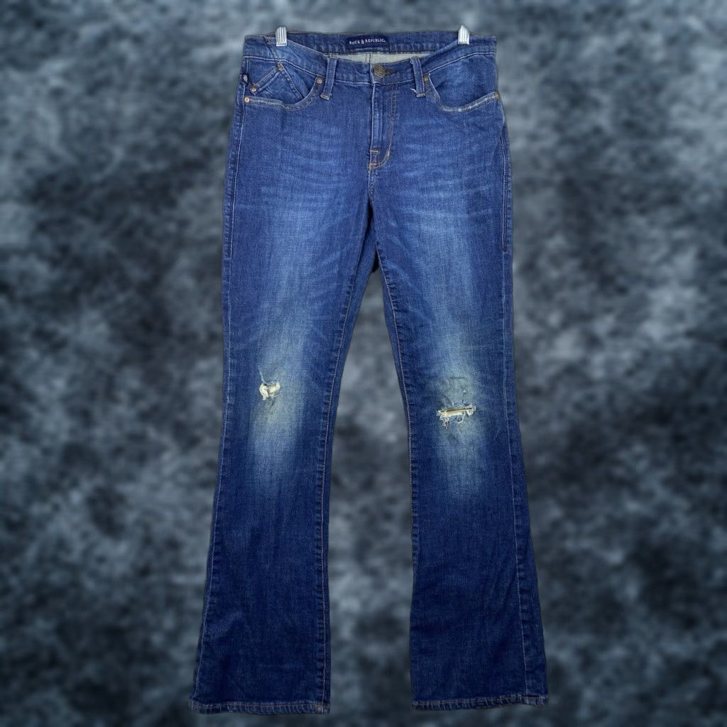 Vintage Rock & Republic Jeans 12 Blue Kasandra Bootcut 5-Pocket Distressed Denim Women’s XL-Size Size 32" / US 10 / IT 46 - 1 Thumbnail