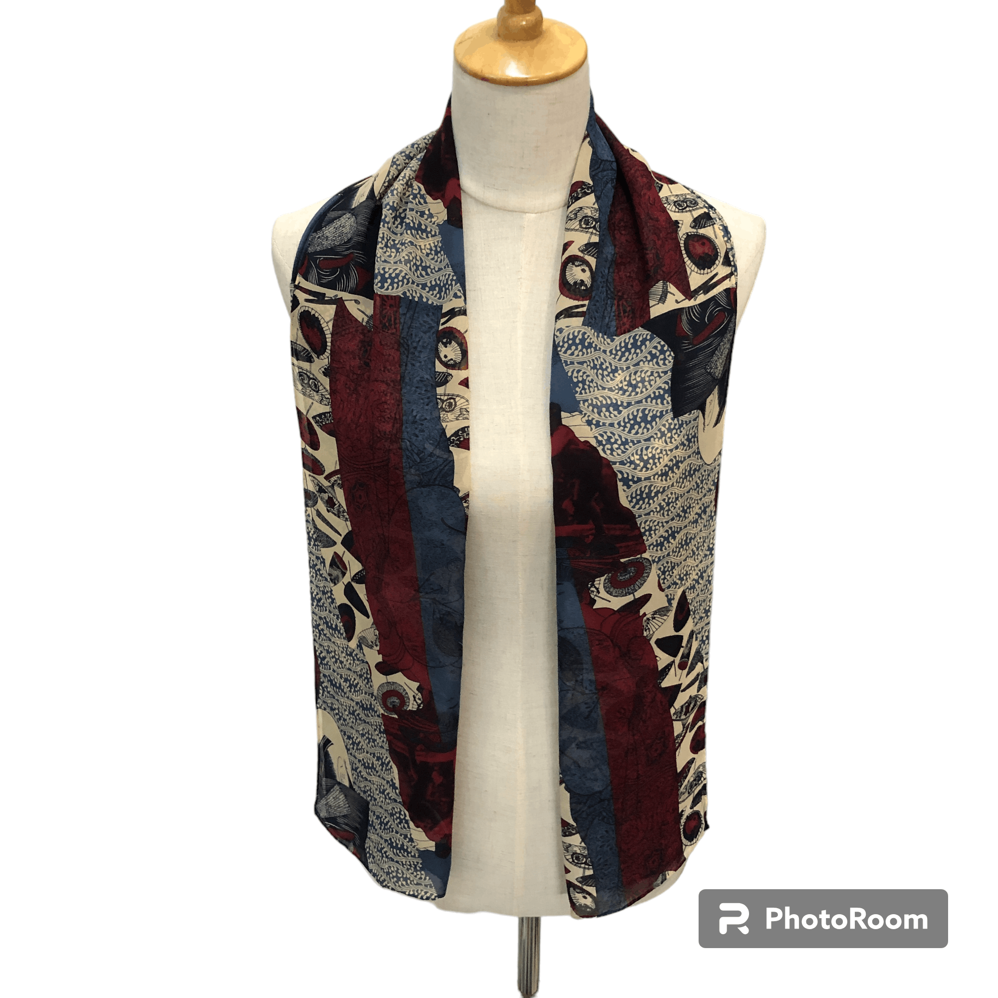 Vintage Japanese Arts Hand Rolled Silk Stole Silk Scarf M1380 Size ONE SIZE - 1 Thumbnail