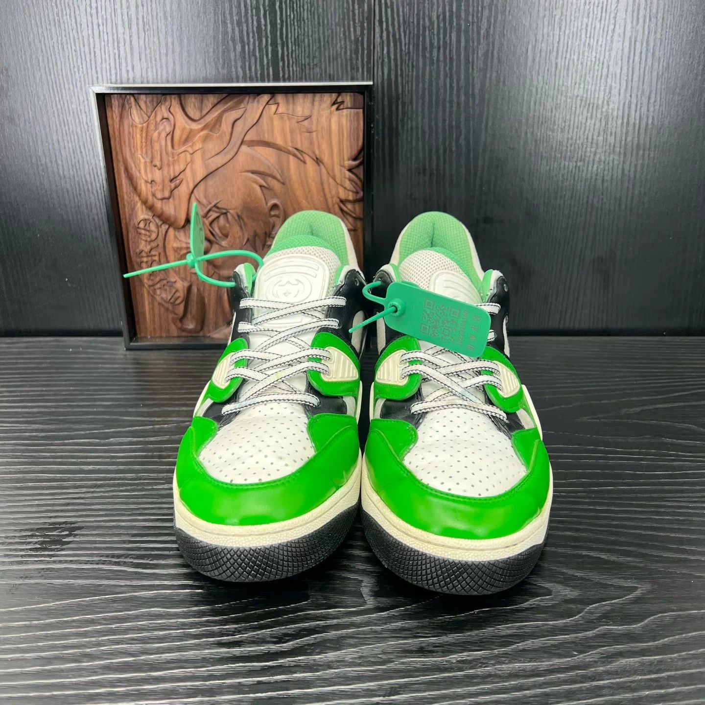 Gucci GUCCI Basket 10 Green-White-Black Distressed Lining Repaired Size US 10 / EU 43 - 4 Thumbnail