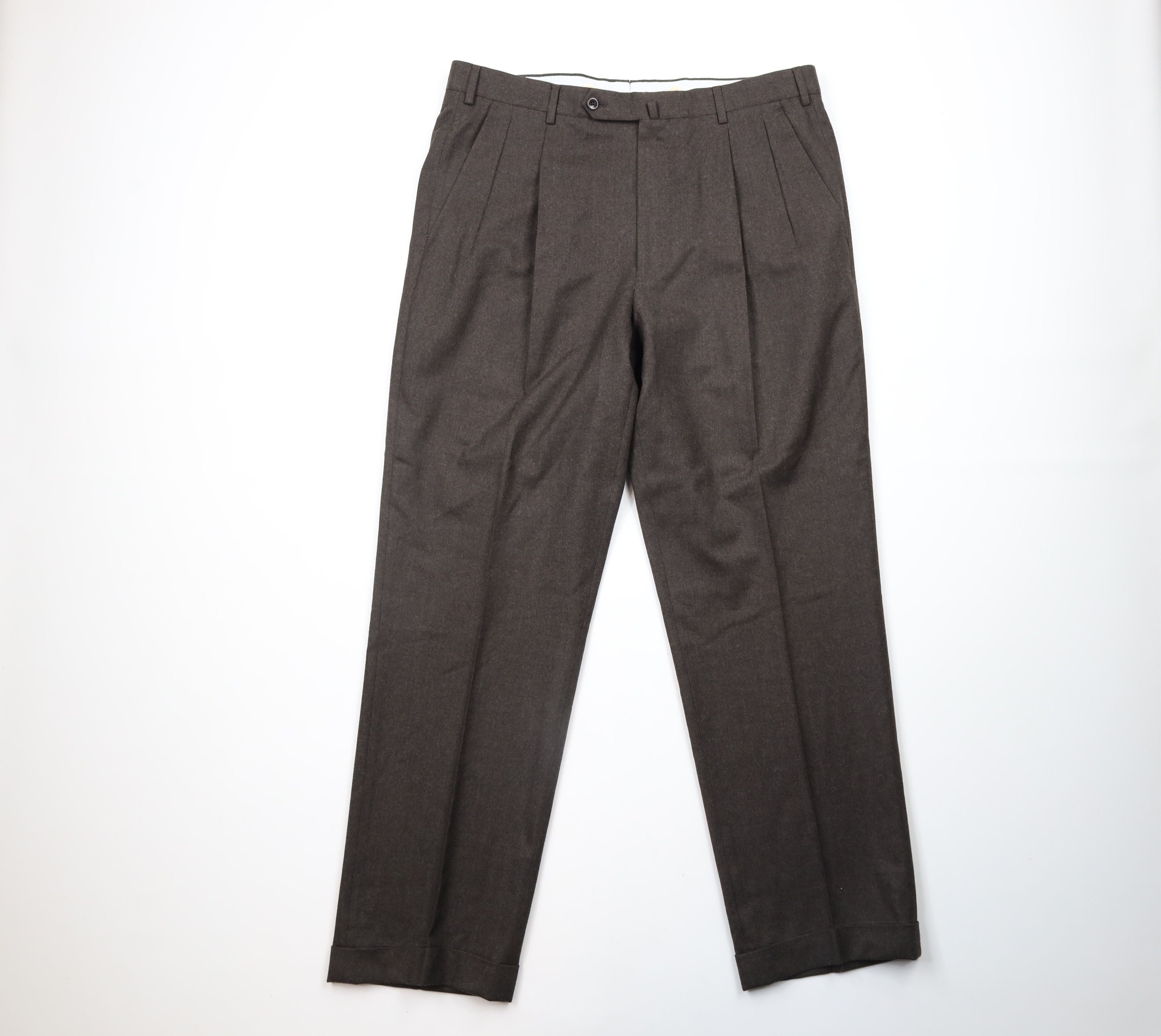 Incotex × Vintage Incotex Wool Pleated Cuffed Chino Pants Trousers Brown Size US 36 / EU 52 - 1 Thumbnail