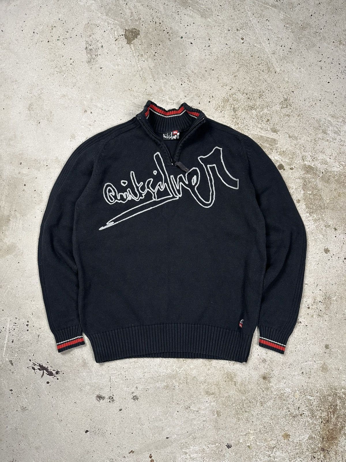 Quiksilver × Vintage Vintage Y2K Quiksilver Black Knit Sweater Embroidery Logo Size US S / EU 44-46 / 1 - 1 Thumbnail