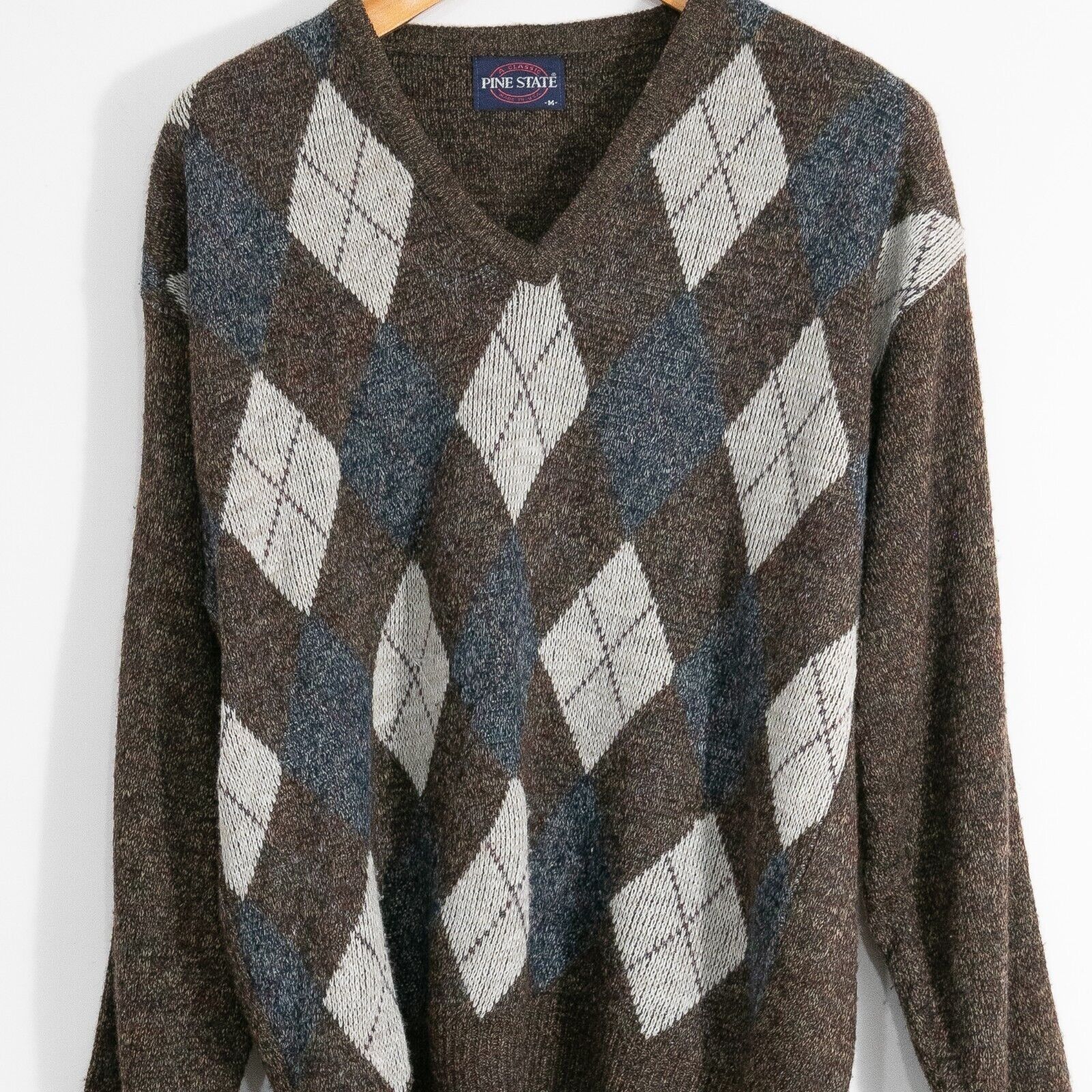 Vintage Vintage Argyle Pattern Acrylic Sweater Medium - V-Neck Brown Size US M / EU 48-50 / 2 - 2 Thumbnail