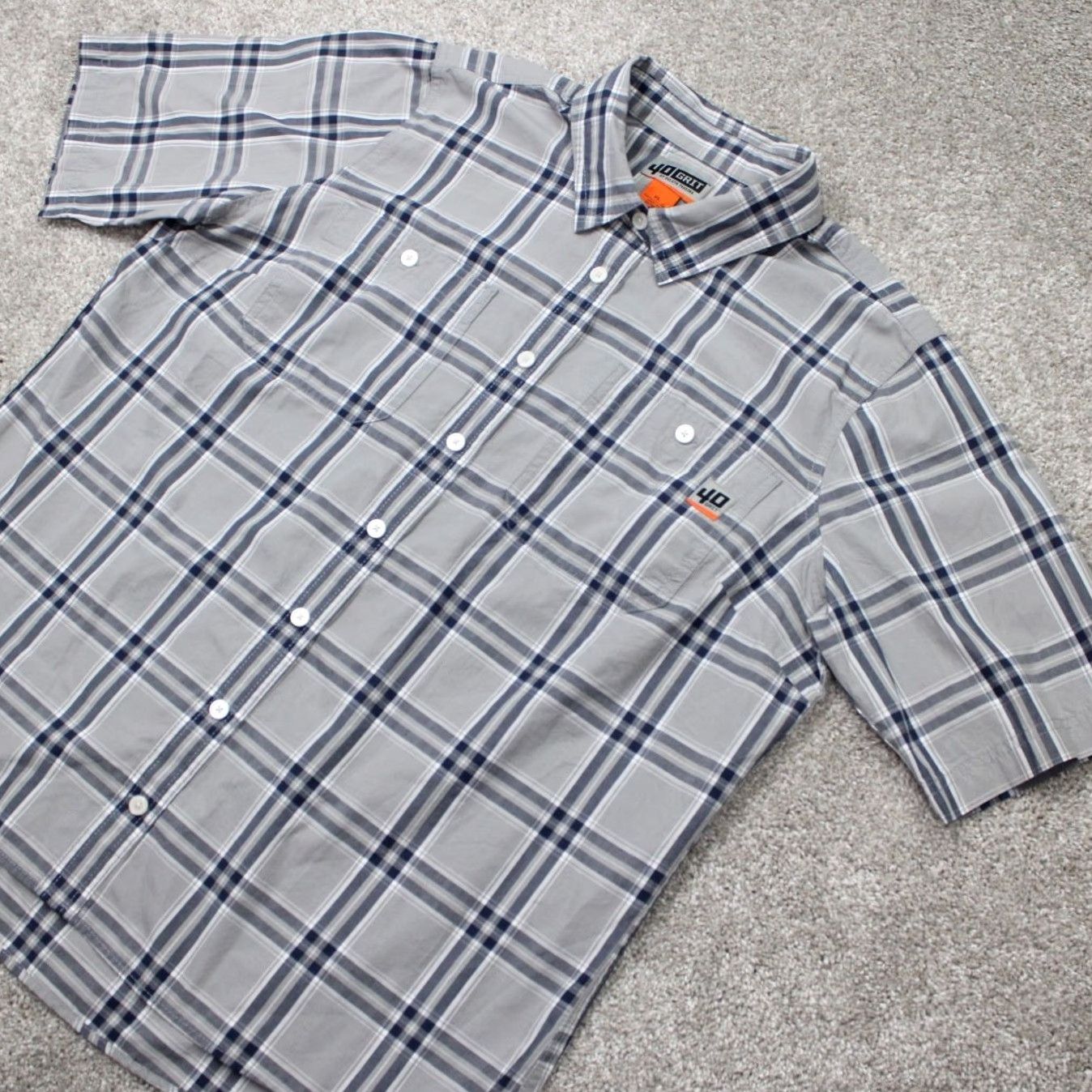 Vintage 40 Grit Shirt Womens XL Gray/Blue Plaid 100% Cotton Short Sleeve Button Up Size XL / US 12-14 / IT 48-50 - 3 Thumbnail