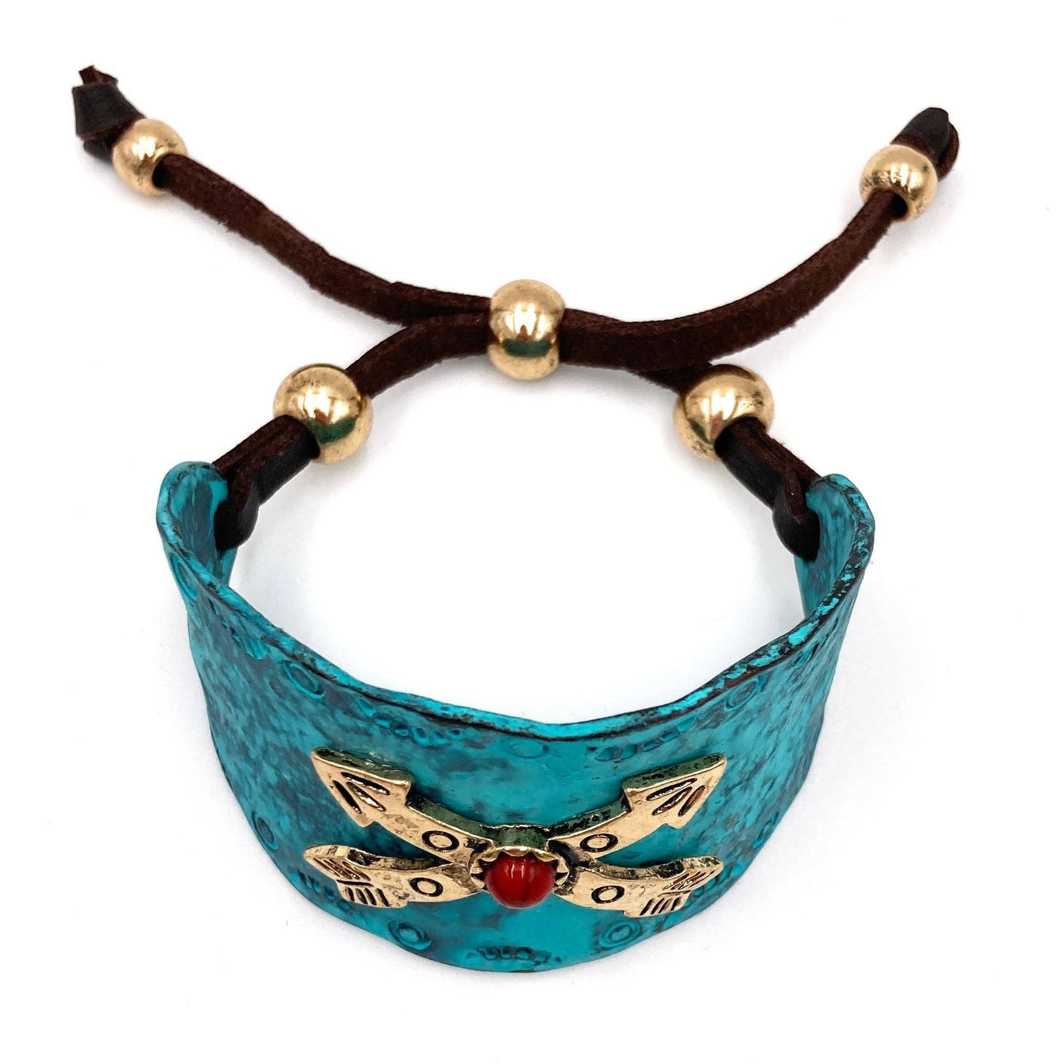 Other Native Cross Arrow Red Stone Western Bracelet Cuff with Adju Size ONE SIZE - 8 Thumbnail