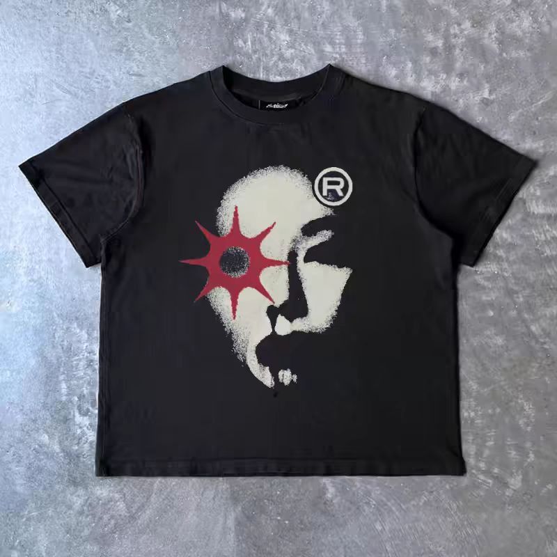Japanese Brand × Vintage Black street retro face print all-match tee Size US L / EU 52-54 / 3 - 1 Thumbnail